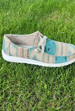 Womens Gypsy Jazz Turquoise Tan Southwest Slip on Canvas Shoe