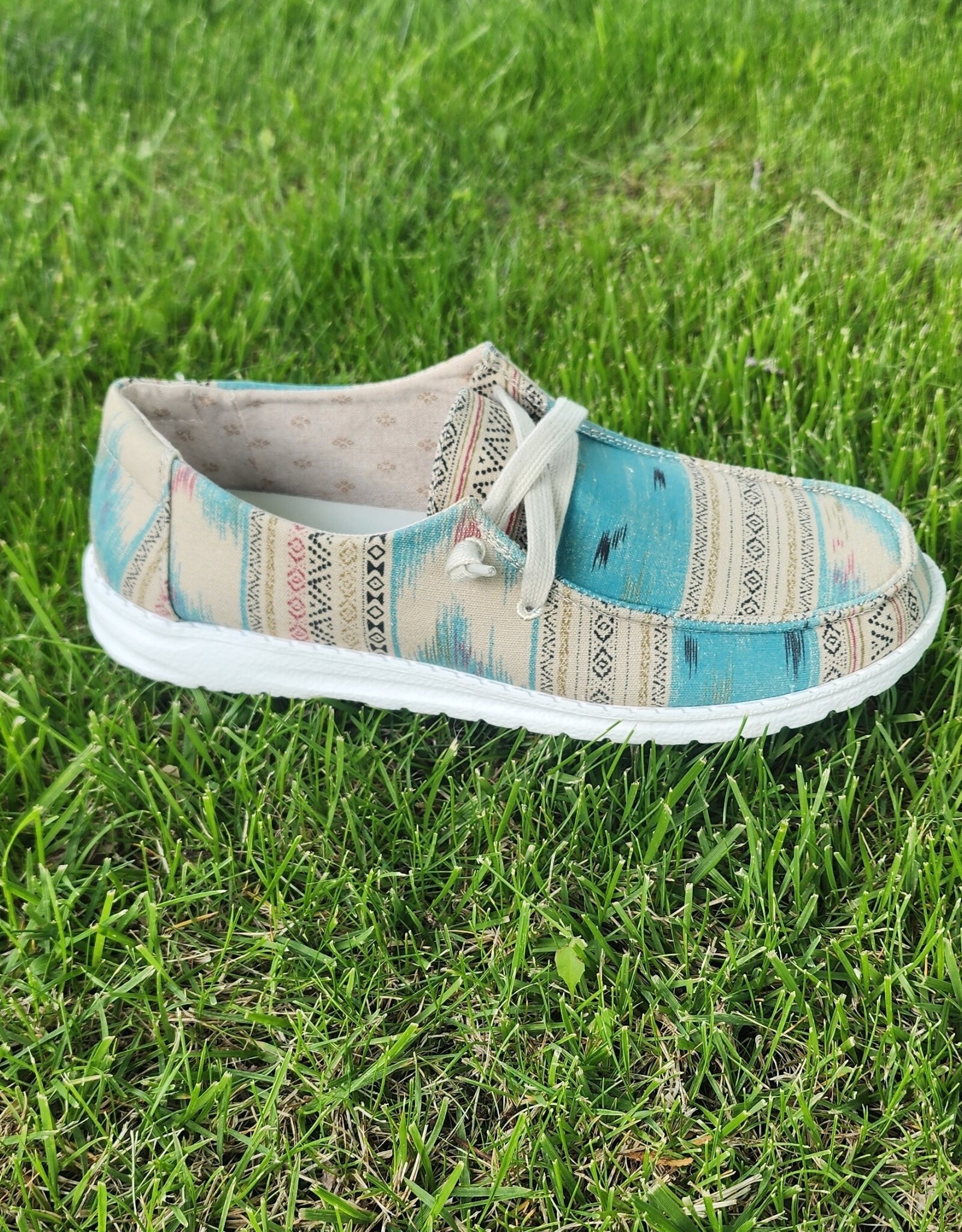Womens Gypsy Jazz Turquoise Tan Southwest Slip on Canvas Shoe