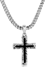 Montana Silversmiths Mens Silver Black Roughstock Cross Necklace