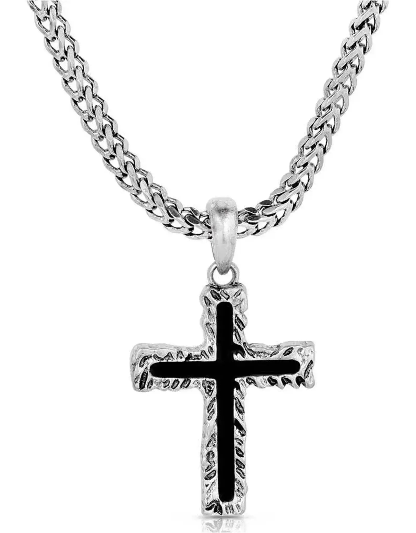 Montana Silversmiths Mens Silver Black Roughstock Cross Necklace