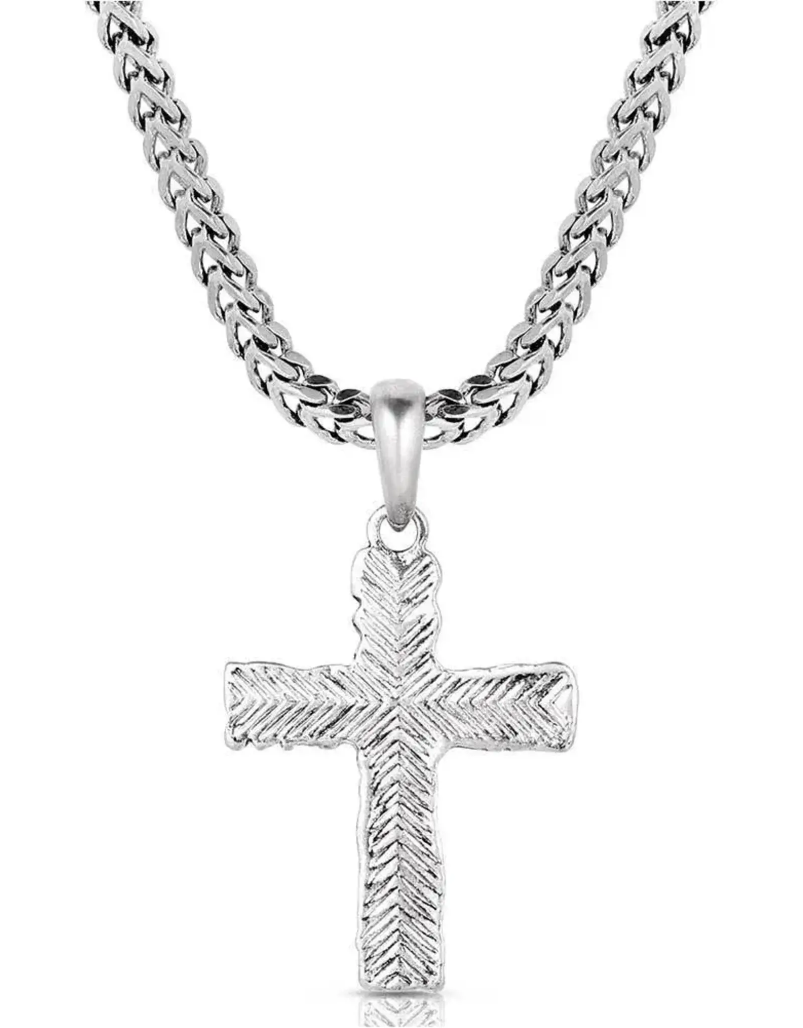 Montana Silversmiths Mens Silver Black Roughstock Cross Necklace