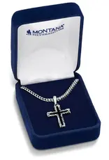 Montana Silversmiths Mens Silver Black Roughstock Cross Necklace