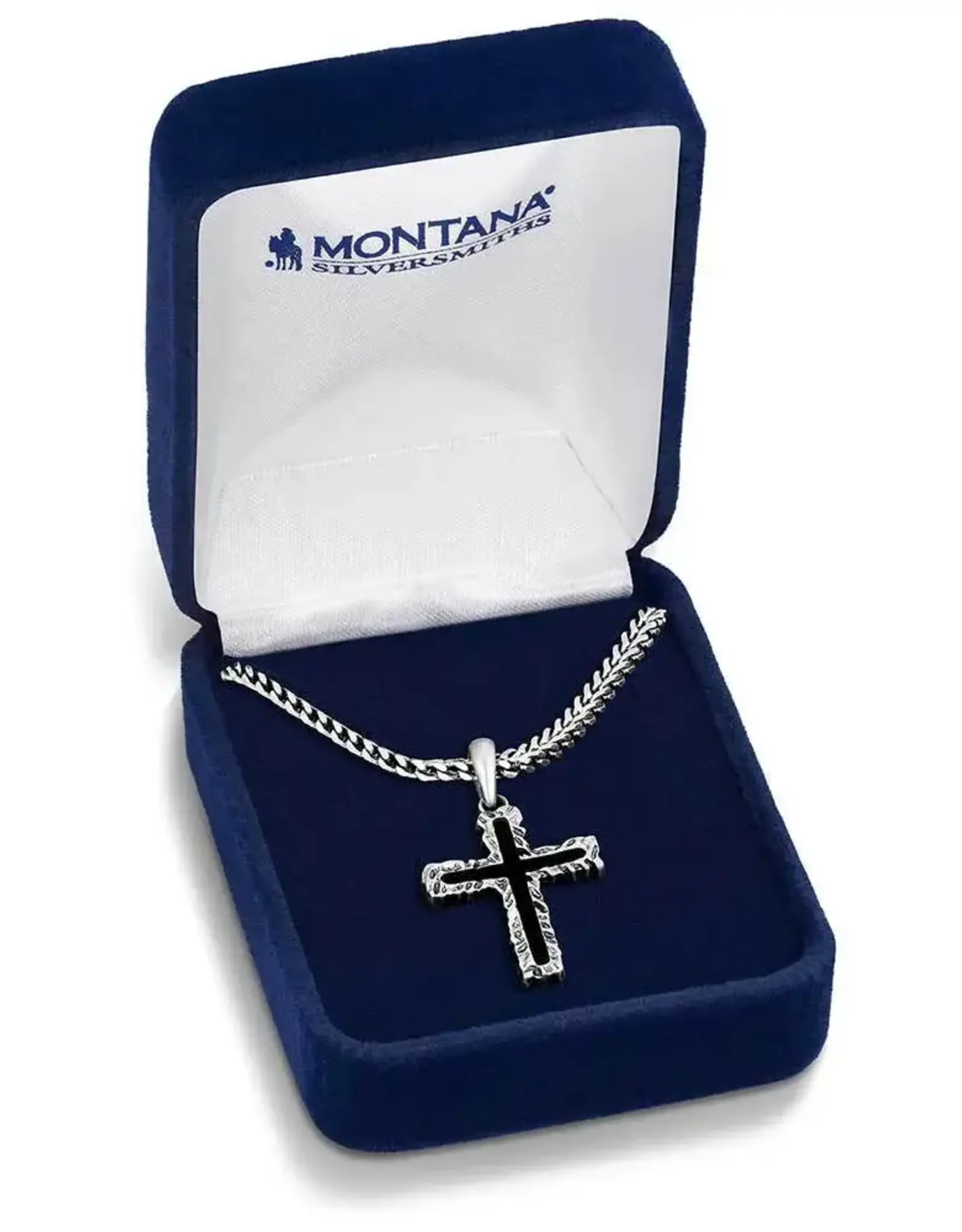 Montana Silversmiths Mens Silver Black Roughstock Cross Necklace