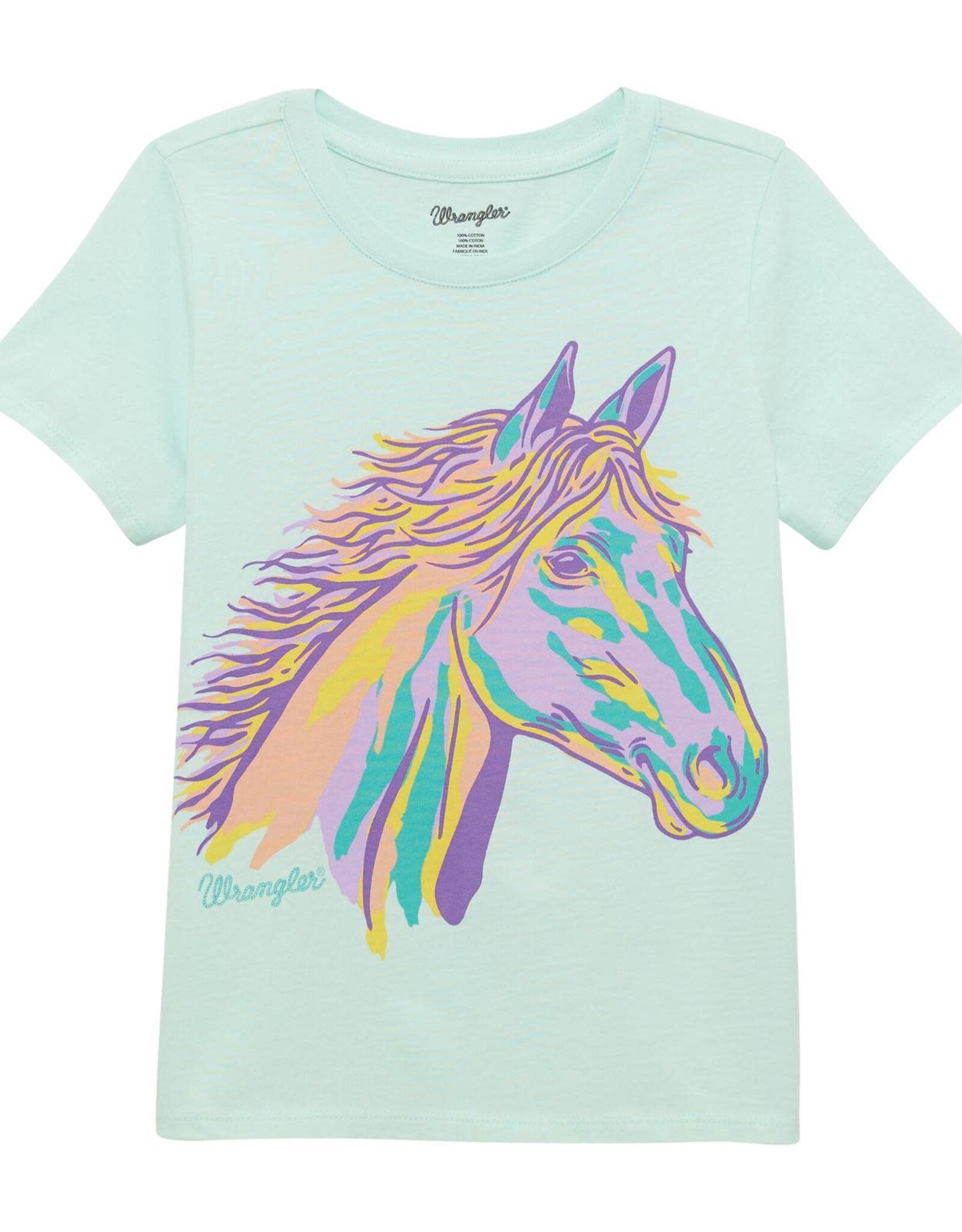 Girls Wrangler Light Green Horse Head Graphic Short Sleeve T Shirt