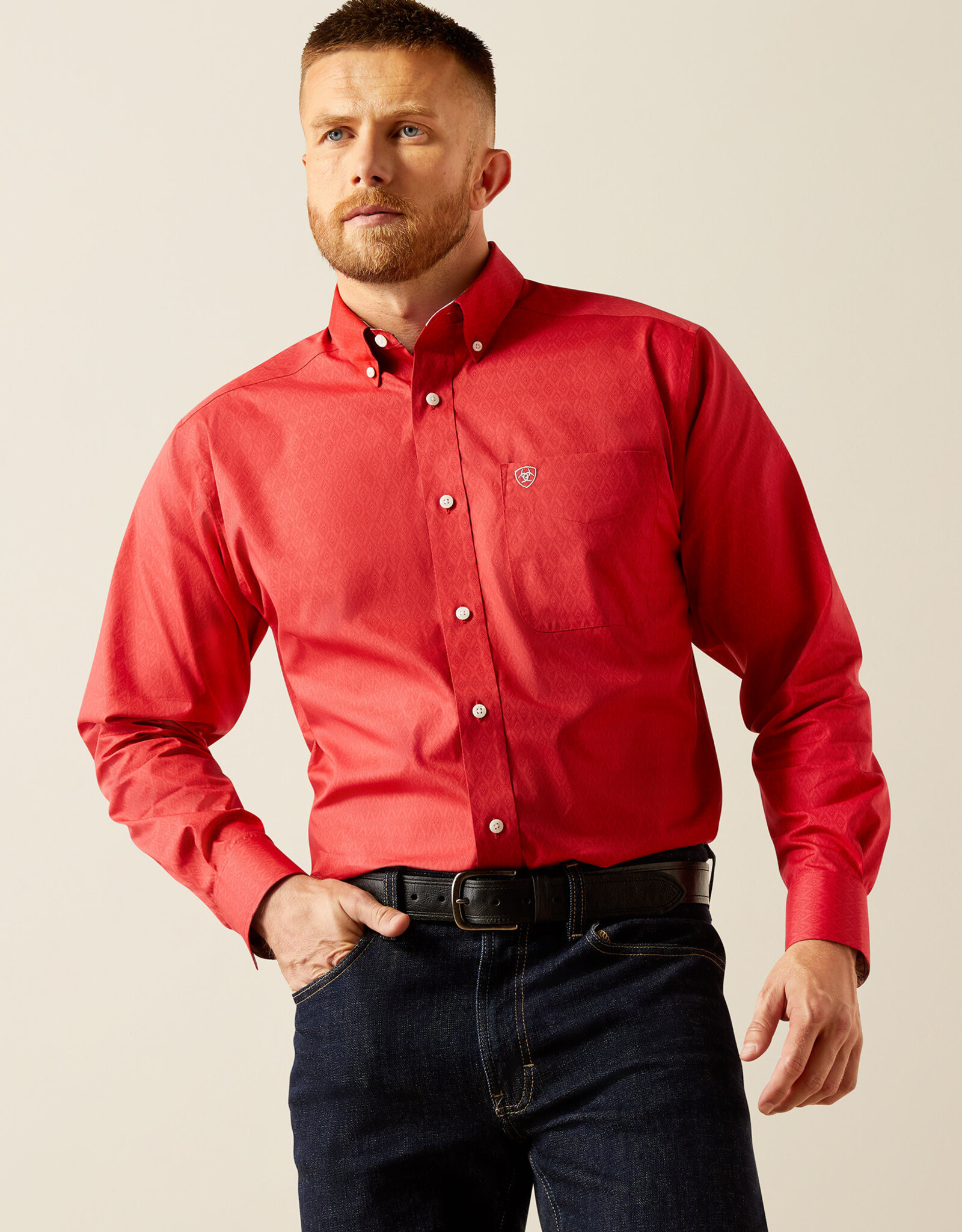 Ariat Ariat Mens Wrinkle Free Dangelo Red Print Long Sleeve Button Western Shirt