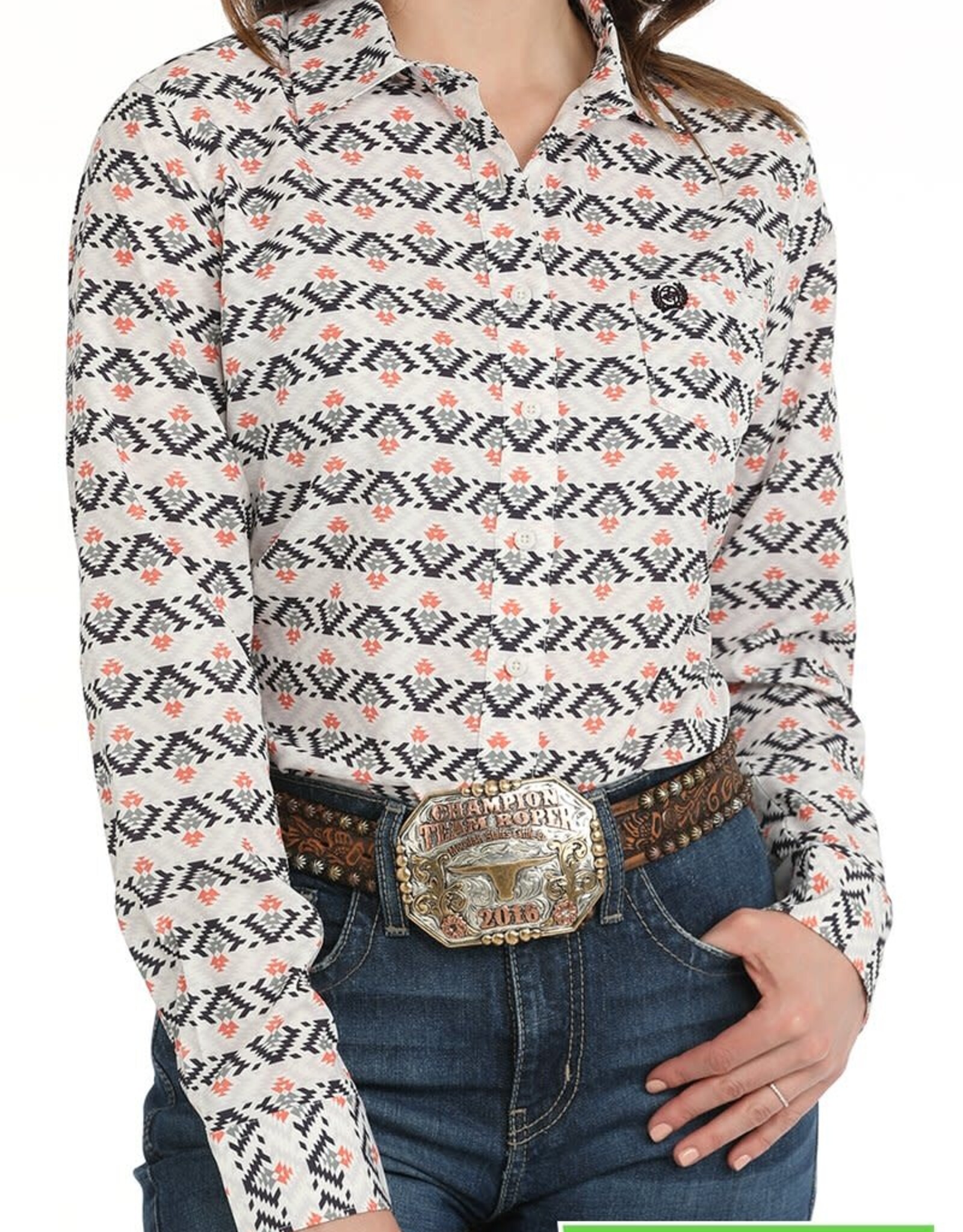 Cinch Womens Cinch White Aztec Arena Flex Long Sleeve Button Western Shirt