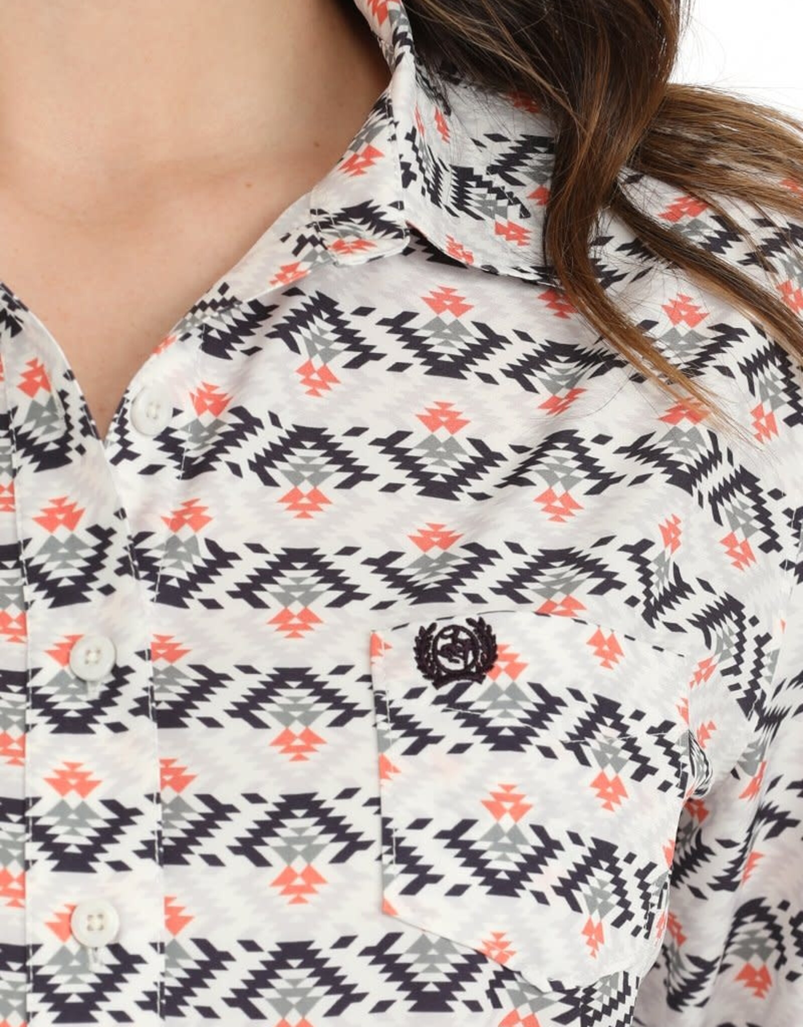 Cinch Womens Cinch White Aztec Arena Flex Long Sleeve Button Western Shirt
