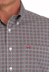 Cinch Mens Cinch White Rose Geo Print Short Sleeve Arena Flex Western Button Shirt
