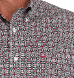 Cinch Mens Cinch White Rose Geo Print Short Sleeve Arena Flex Western Button Shirt