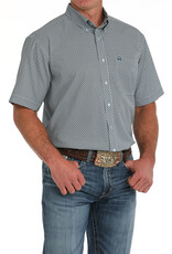 Cinch Mens Cinch Light Blue Geo Print Short Sleeve Arena Flex Western Button Shirt