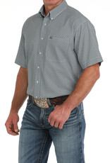 Cinch Mens Cinch Light Blue Geo Print Short Sleeve Arena Flex Western Button Shirt
