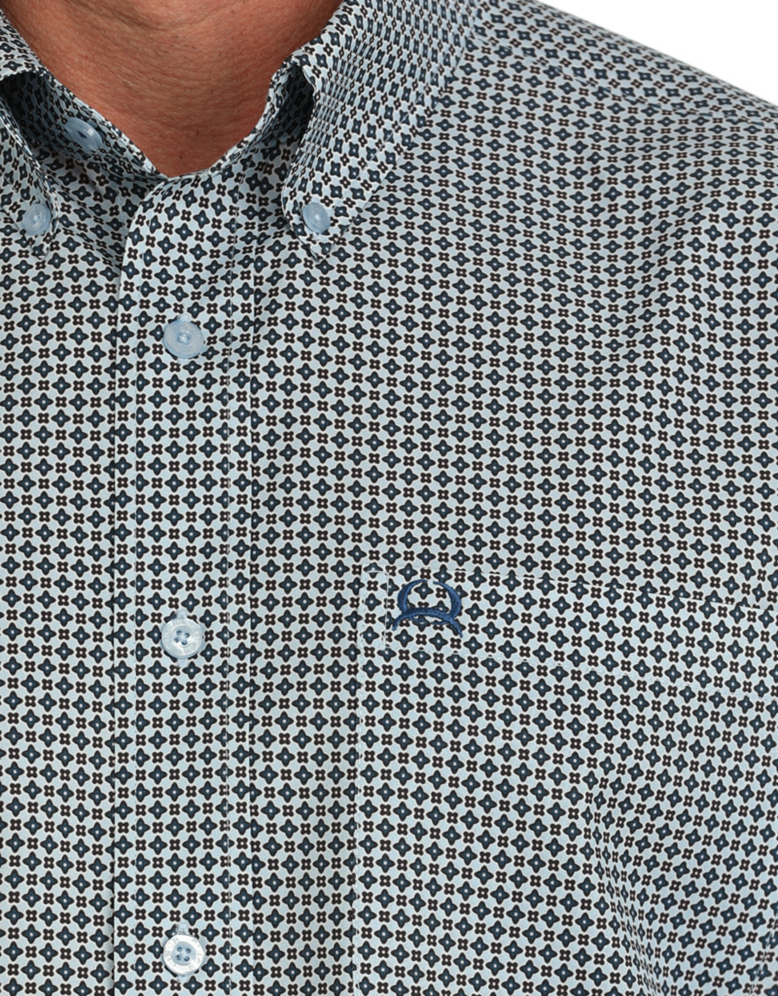 Cinch Mens Cinch Light Blue Geo Print Short Sleeve Arena Flex Western Button Shirt