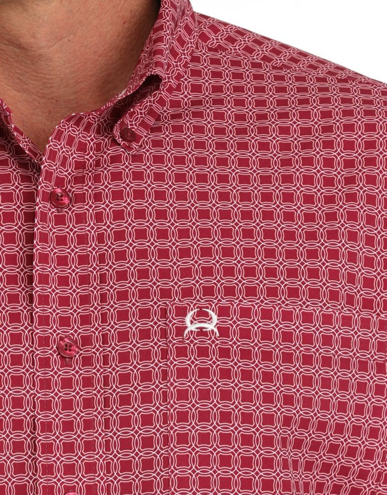 Cinch Mens Cinch Pink Geo Print Short Sleeve Arena Flex Western Button Shirt