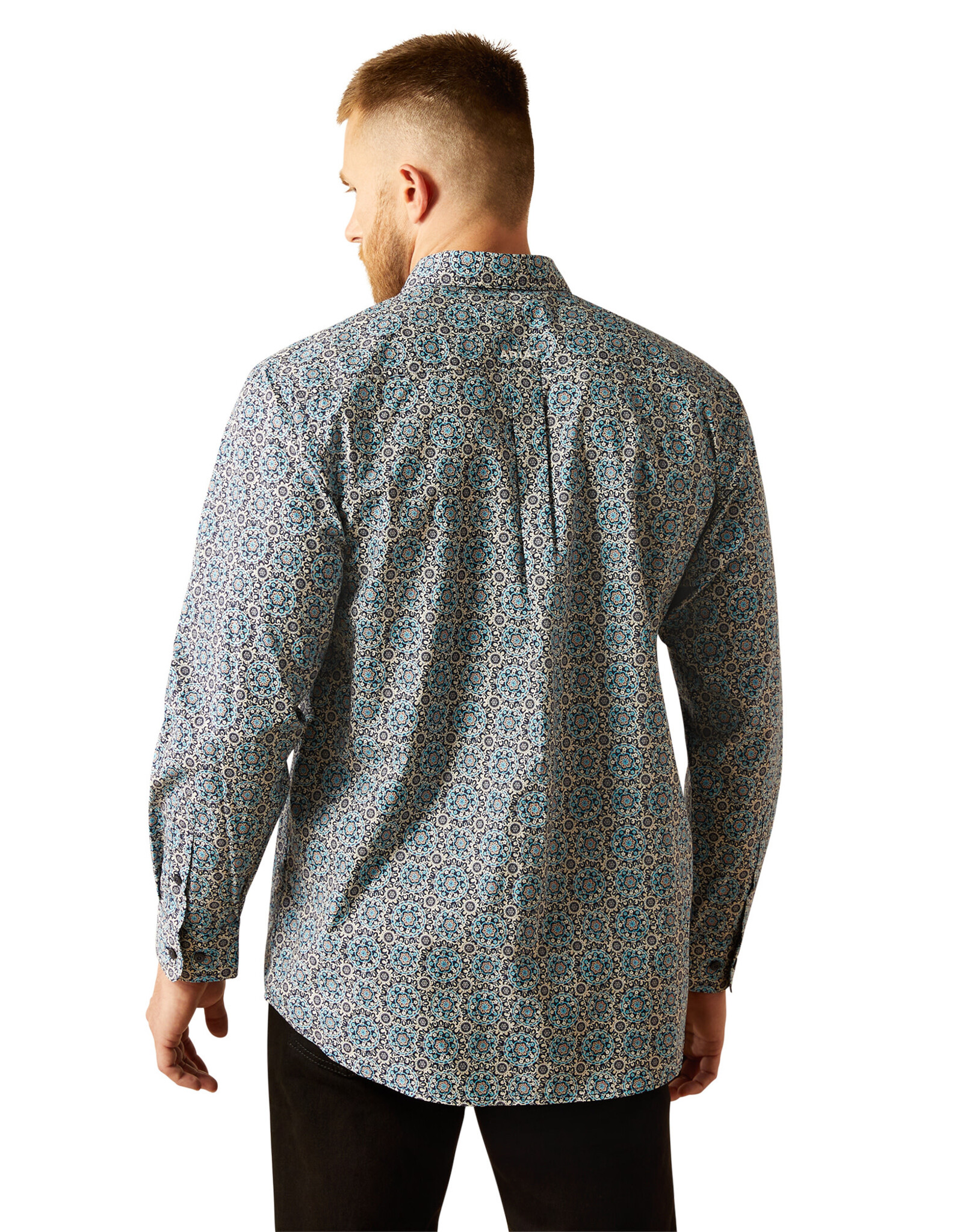 Ariat Ariat Mens Teal Blue Santiago Medallion Long Sleeve Button Western Shirt