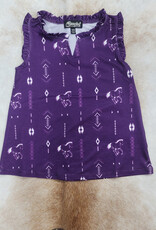 Cowgirl Hardware Girls Horse Eggplant Aztec Ruffle Trim Tank Top