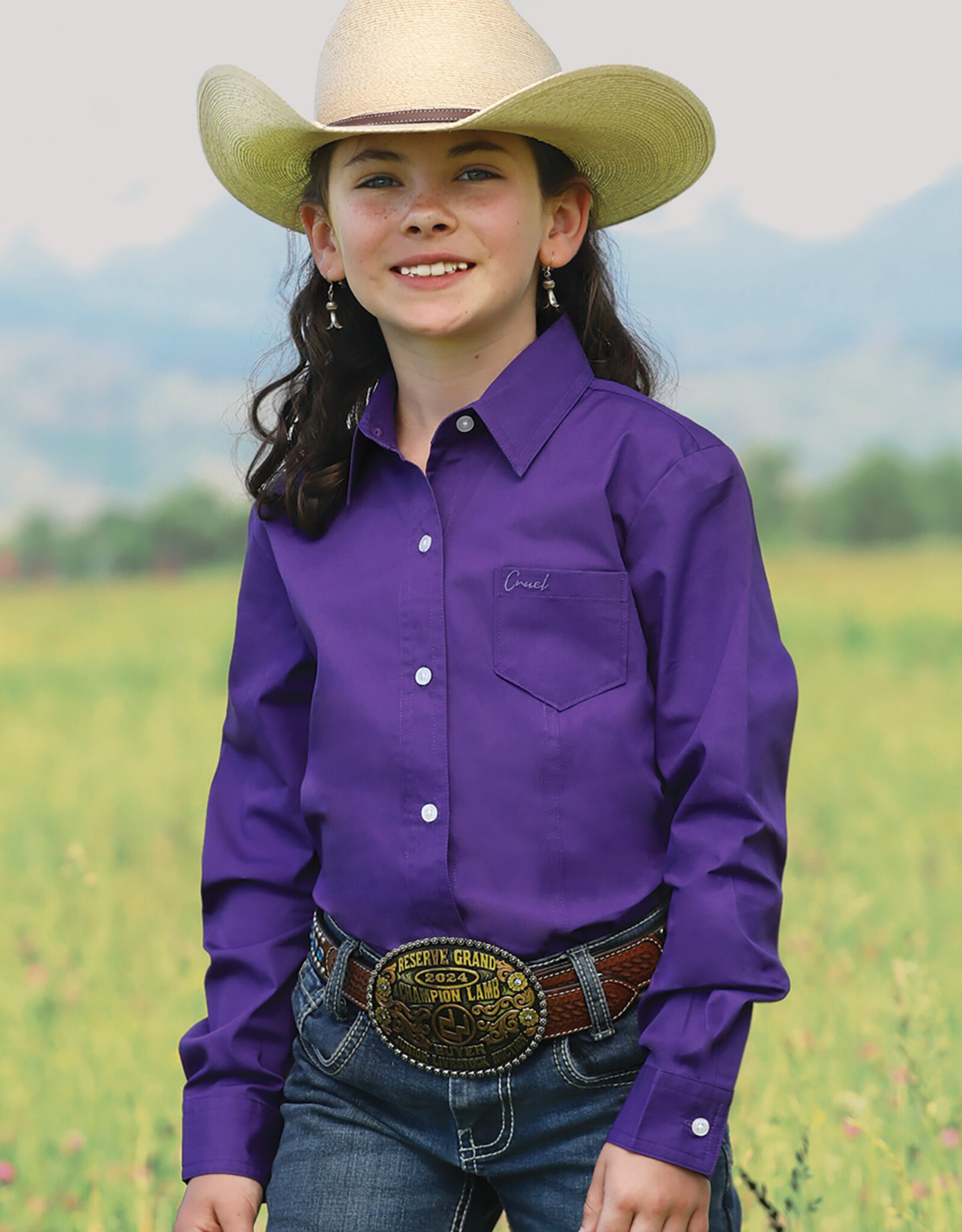 Girls Cruel Girl Solid Purple Long Sleeve Button Western Show Shirt