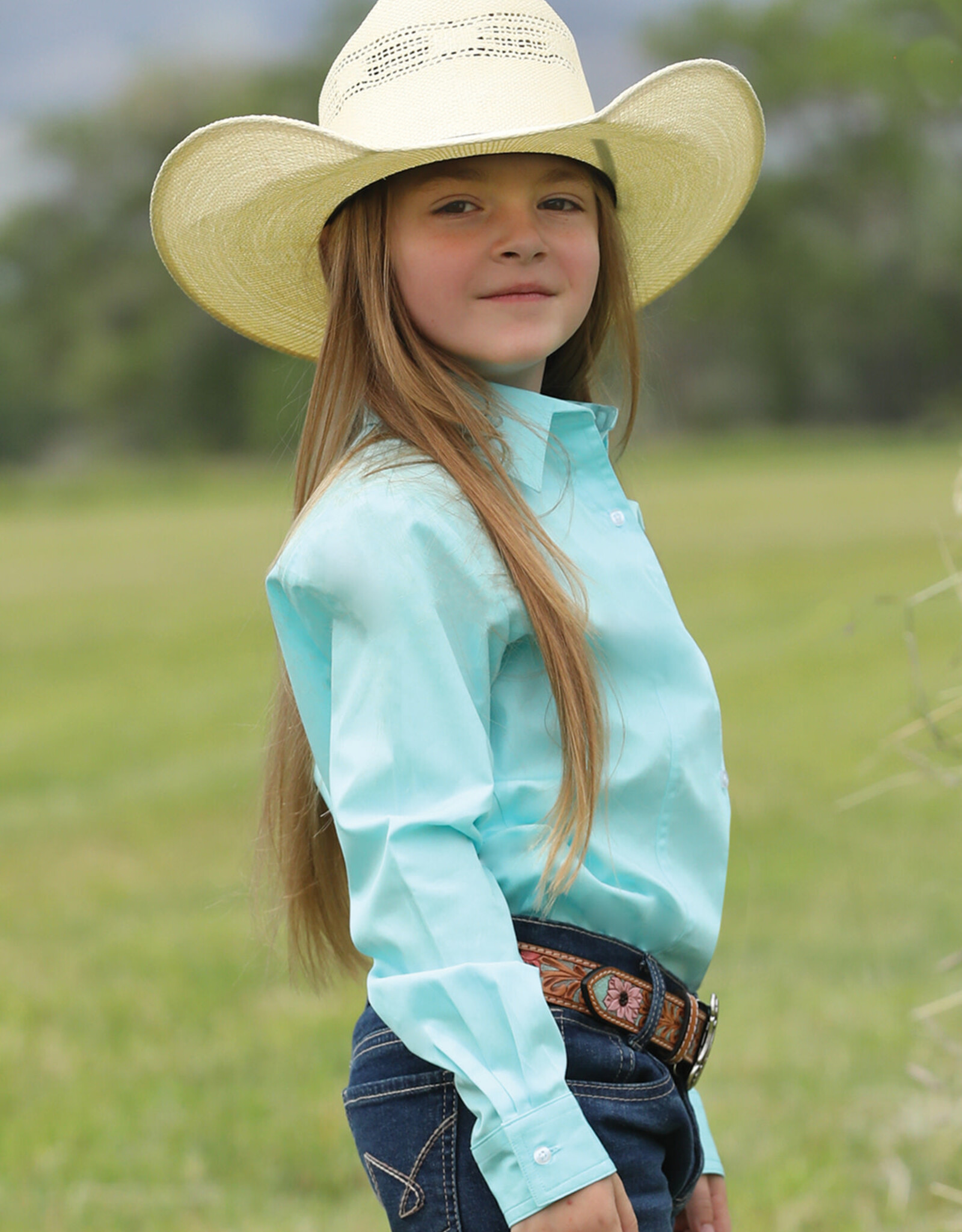 Girls Cruel Girl Solid Light Turquoise Long Sleeve Button Western Show Shirt