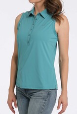 Cinch Womens Cinch Teal Blue Sleeveless Polo Shirt