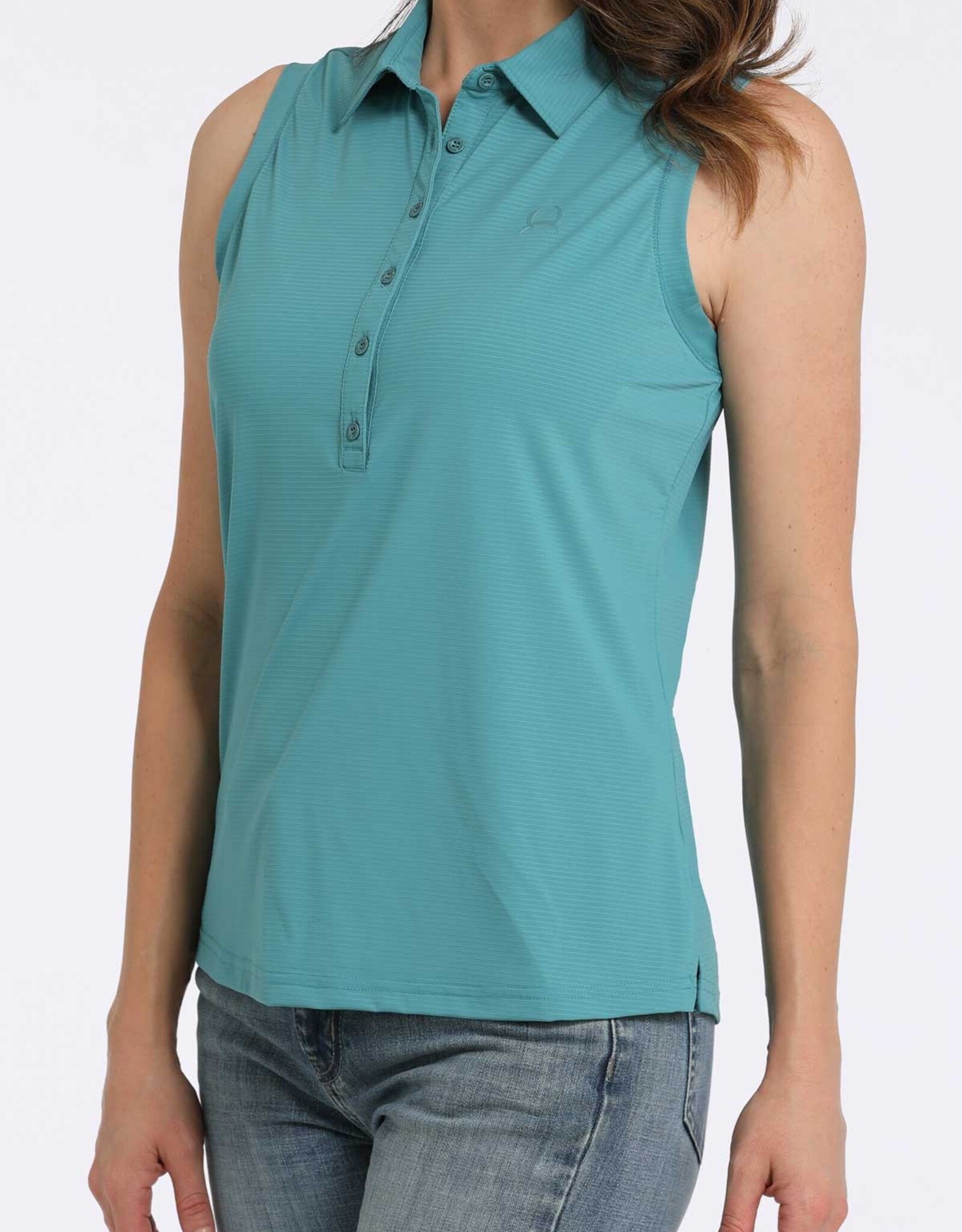 Cinch Womens Cinch Teal Blue Sleeveless Polo Shirt