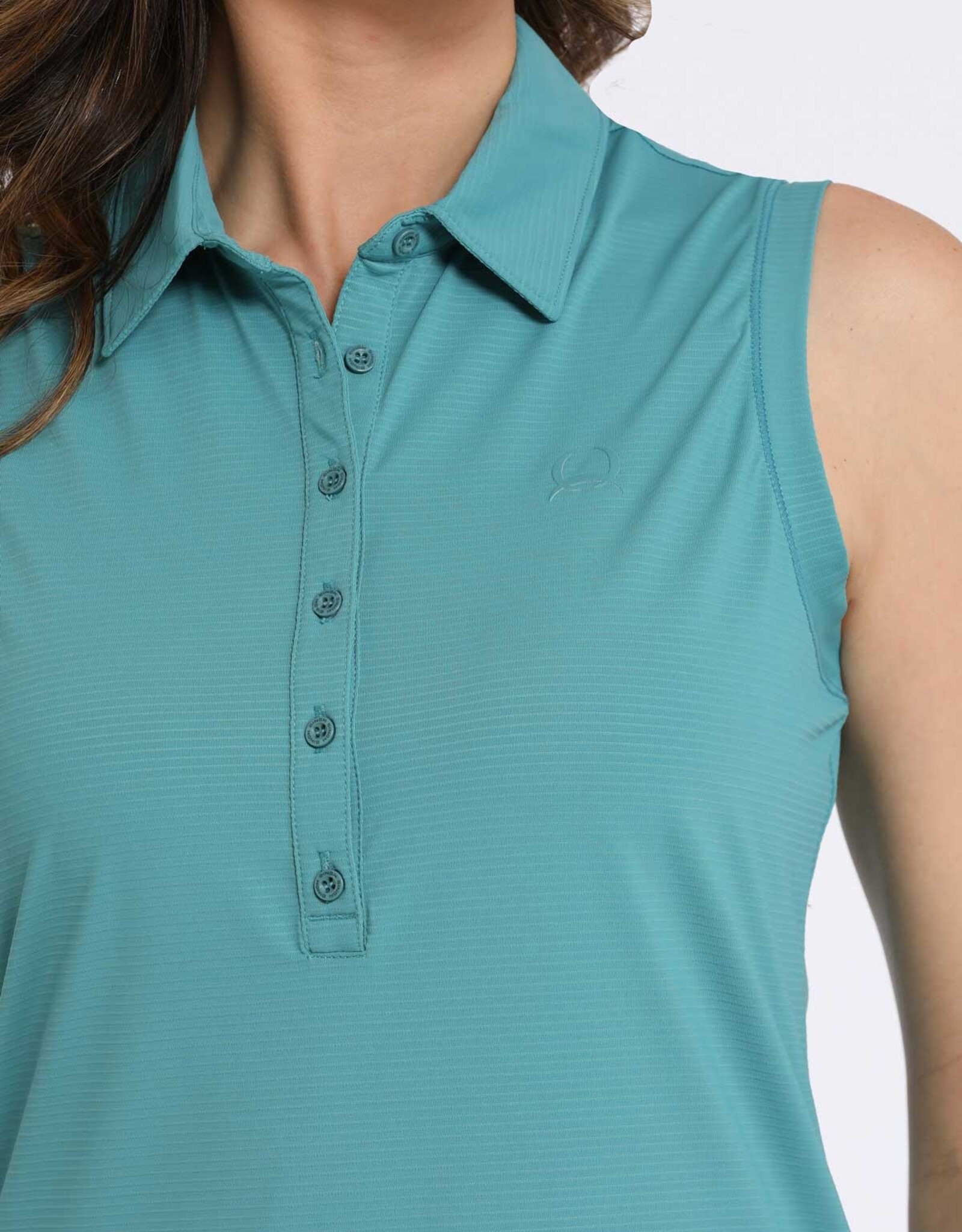 Cinch Womens Cinch Teal Blue Sleeveless Polo Shirt