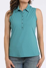 Cinch Womens Cinch Teal Blue Sleeveless Polo Shirt