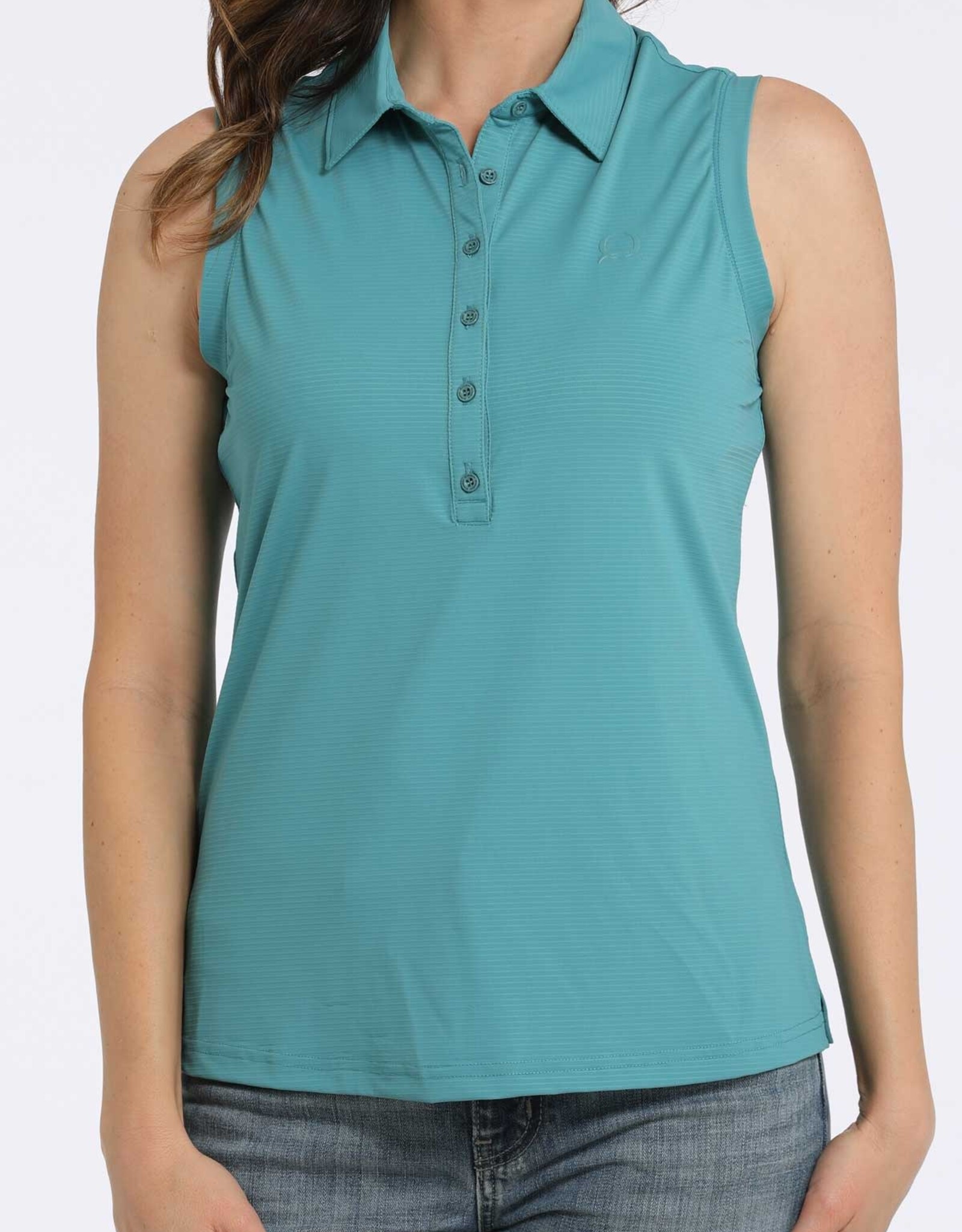 Cinch Womens Cinch Teal Blue Sleeveless Polo Shirt