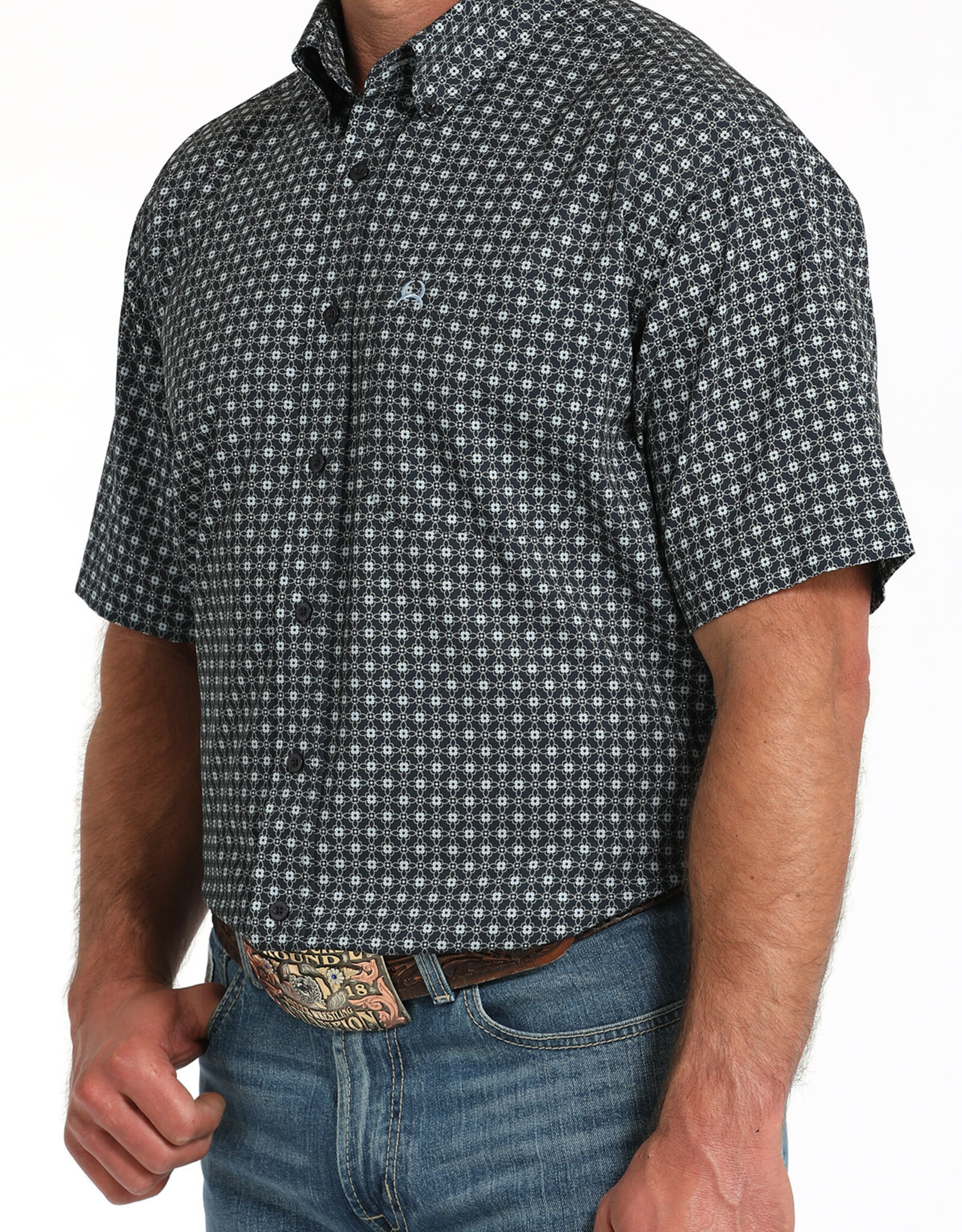 Cinch Mens Cinch Navy Print Short Sleeve Arena Flex Western Button Shirt