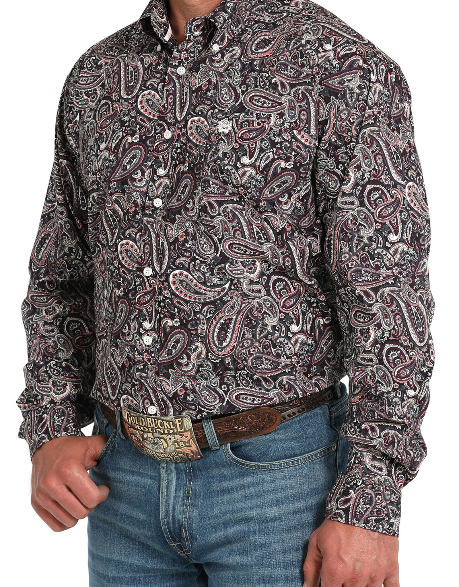Cinch Mens Cinch Plum Paisley Long Sleeve Western Button Arena Shirt