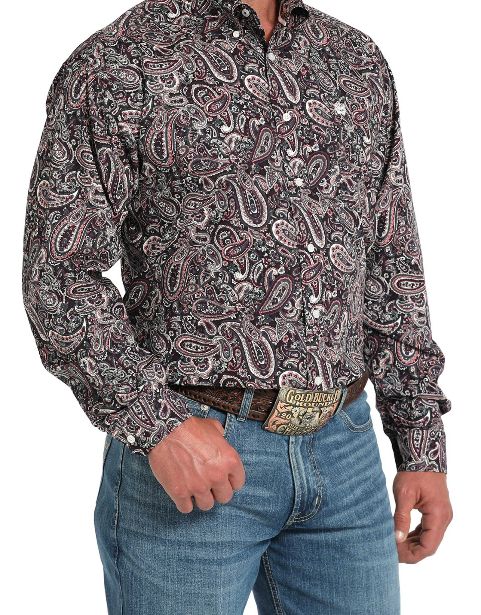 Cinch Mens Cinch Plum Paisley Long Sleeve Western Button Arena Shirt