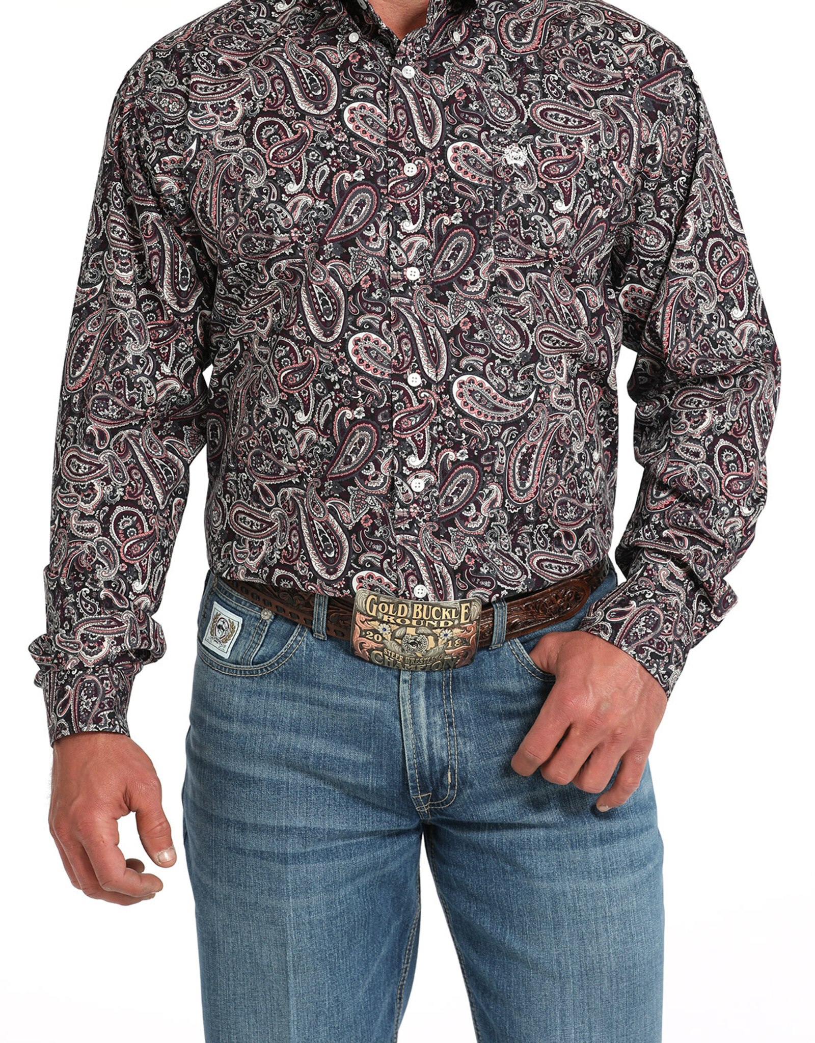 Cinch Mens Cinch Plum Paisley Long Sleeve Western Button Arena Shirt