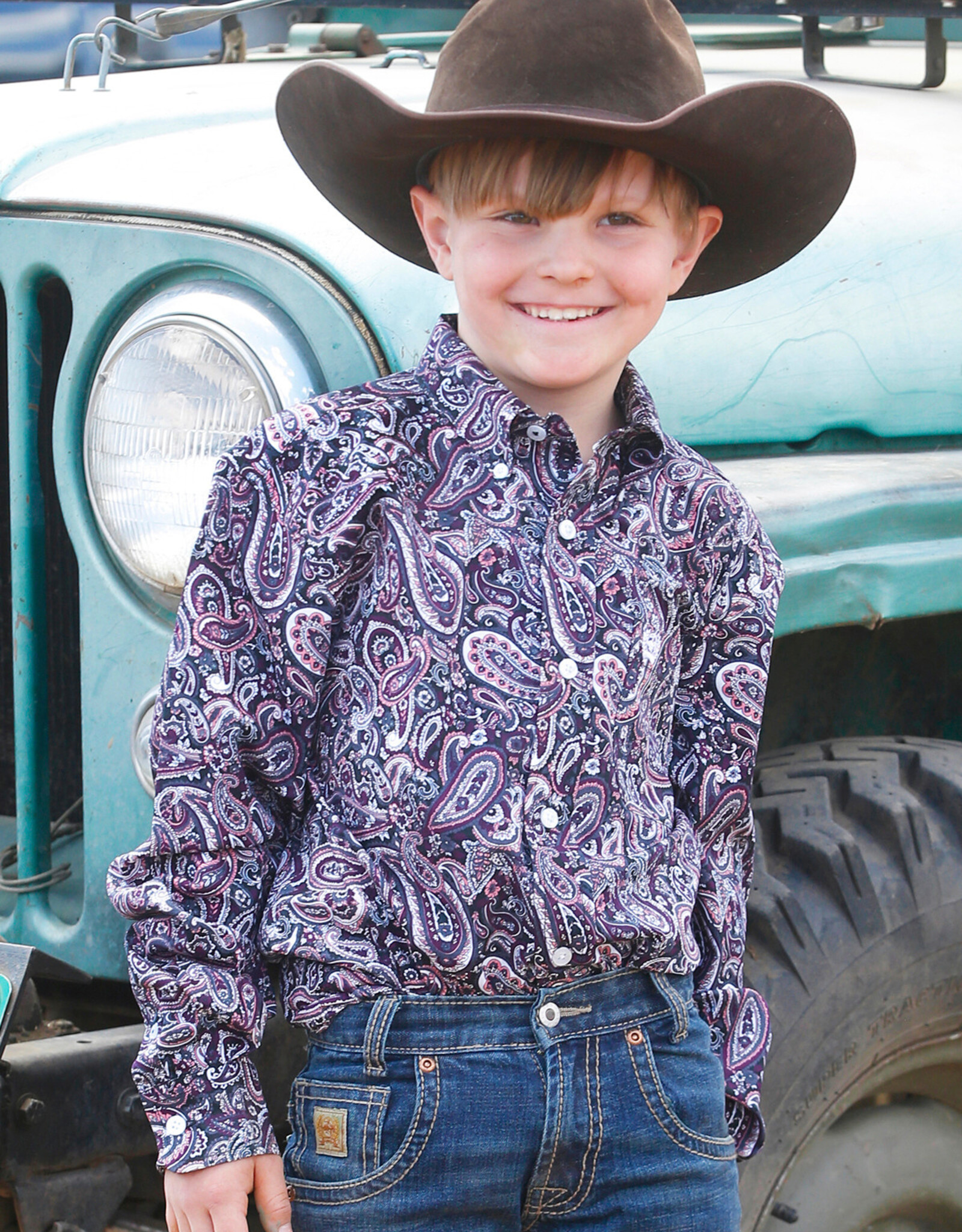 Cinch Boys Cinch Plum Paisley Long Sleeve Button Western Shirt