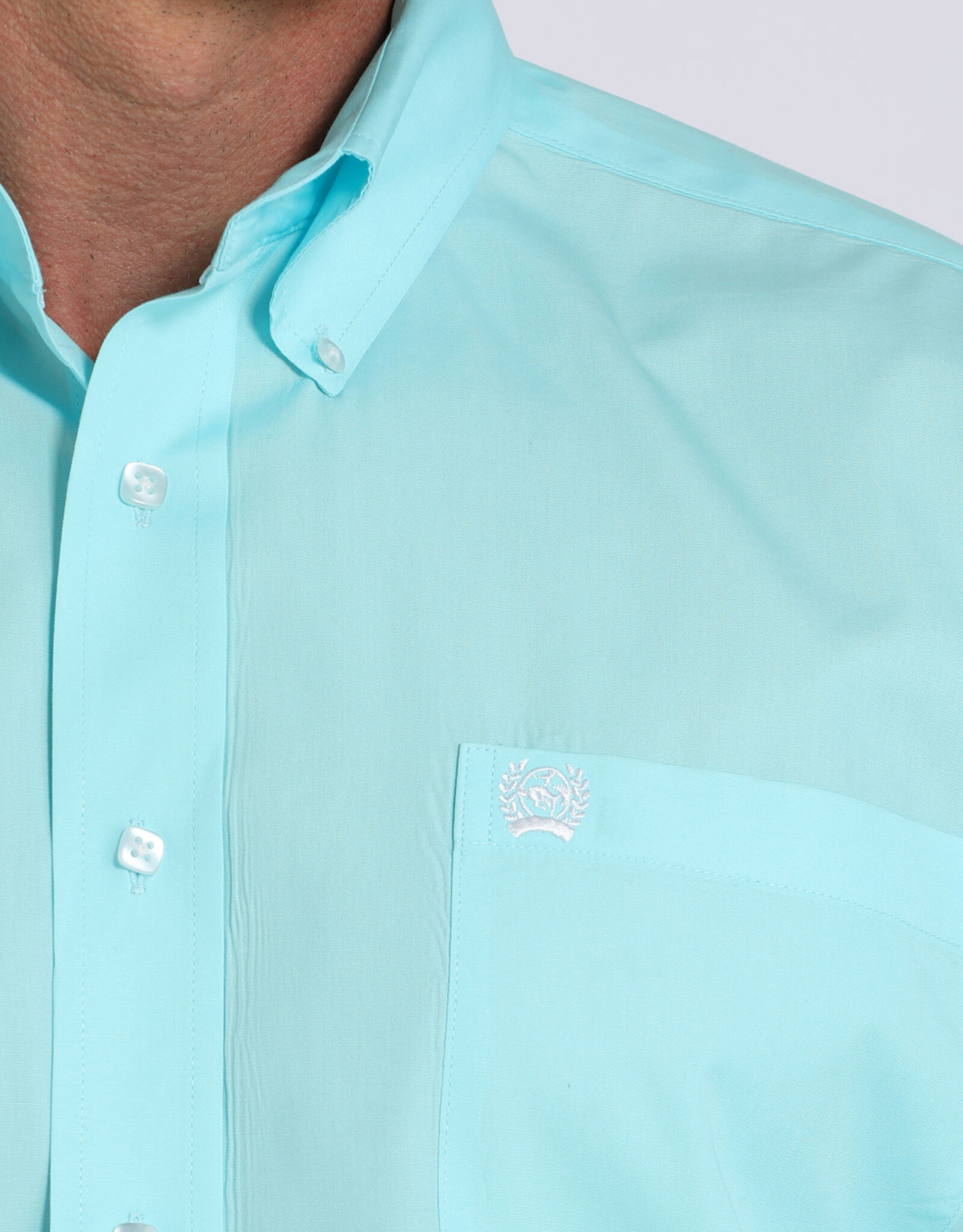 Cinch Mens Cinch Light Turquoise Solid Long Sleeve Western Button Arena Shirt