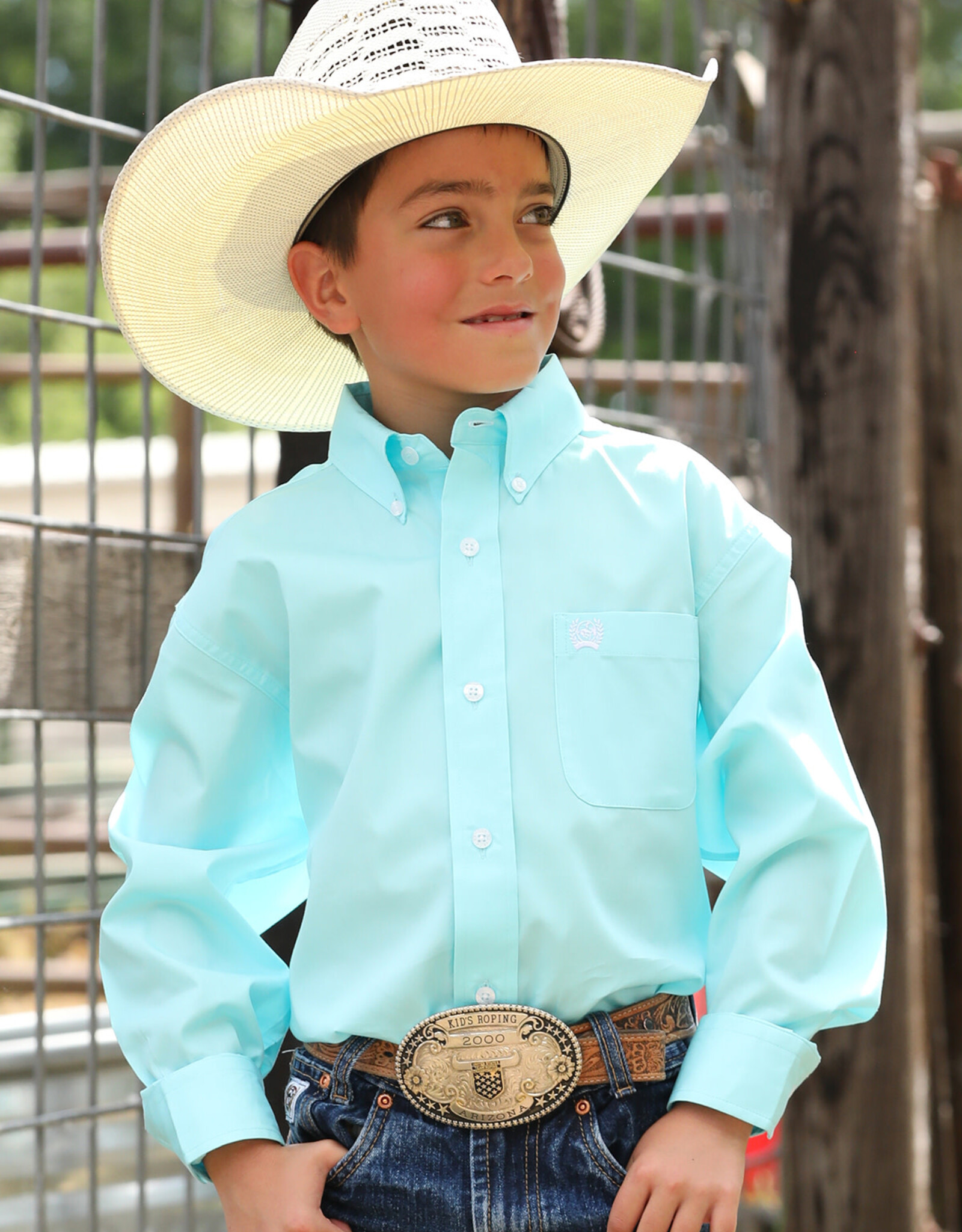 Cinch Boys Cinch Light Turquoise Long Sleeve Button Western Shirt