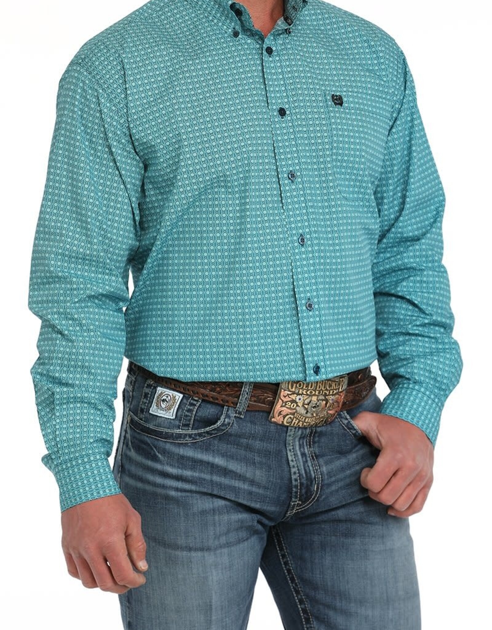 Cinch Mens Cinch Turquoise Print Long Sleeve Western Button Arena Shirt