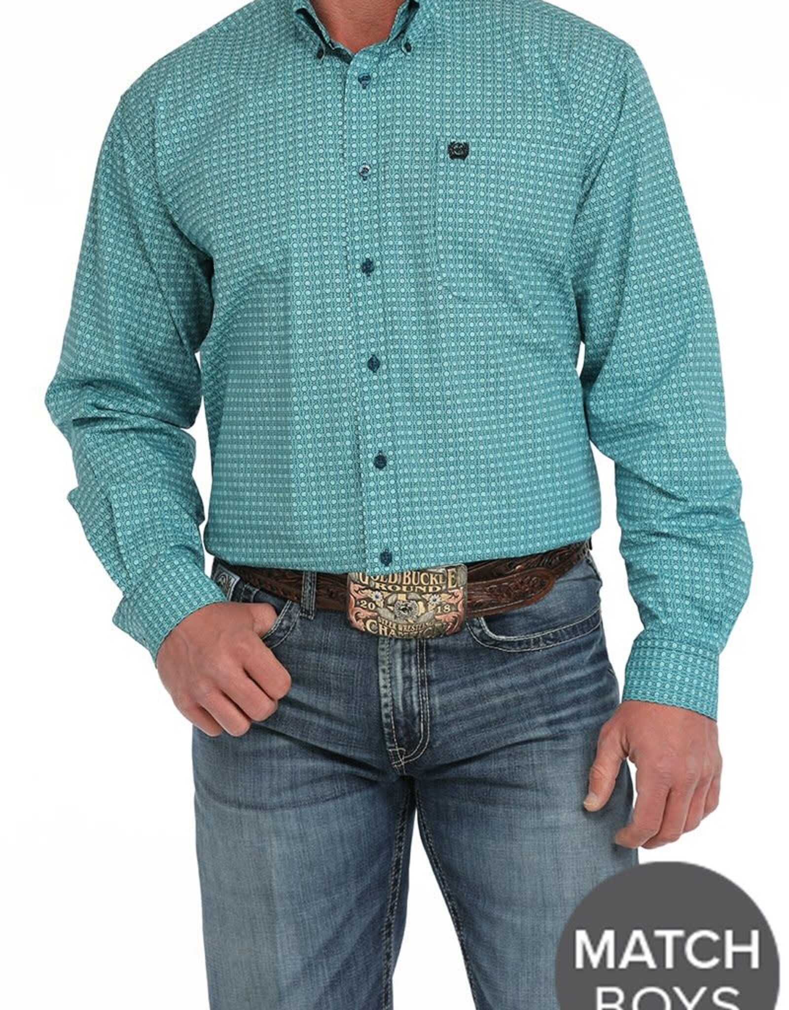 Cinch Mens Cinch Turquoise Print Long Sleeve Western Button Arena Shirt