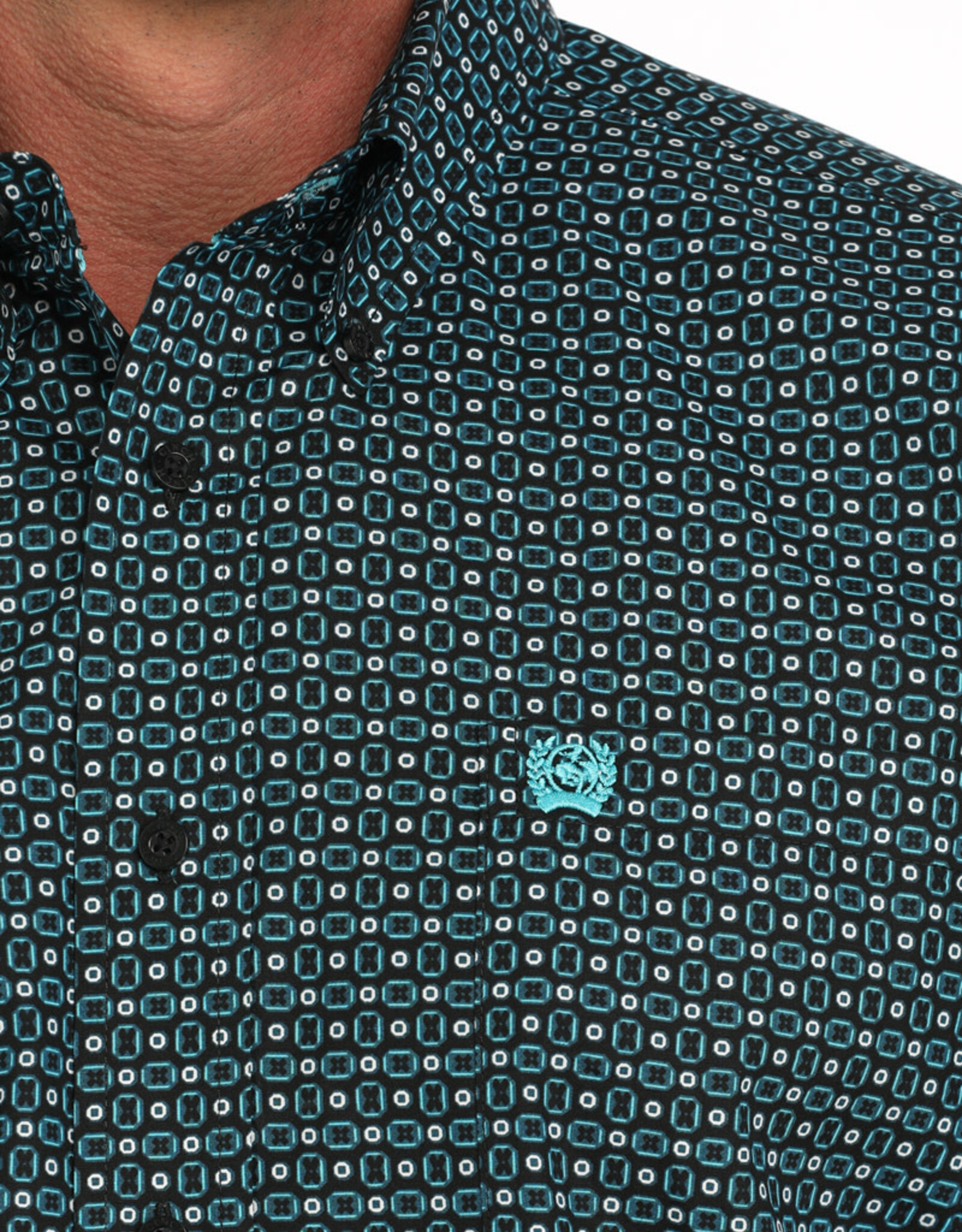Cinch Mens Cinch Black Turquoise Print Long Sleeve Western Button Arena Shirt
