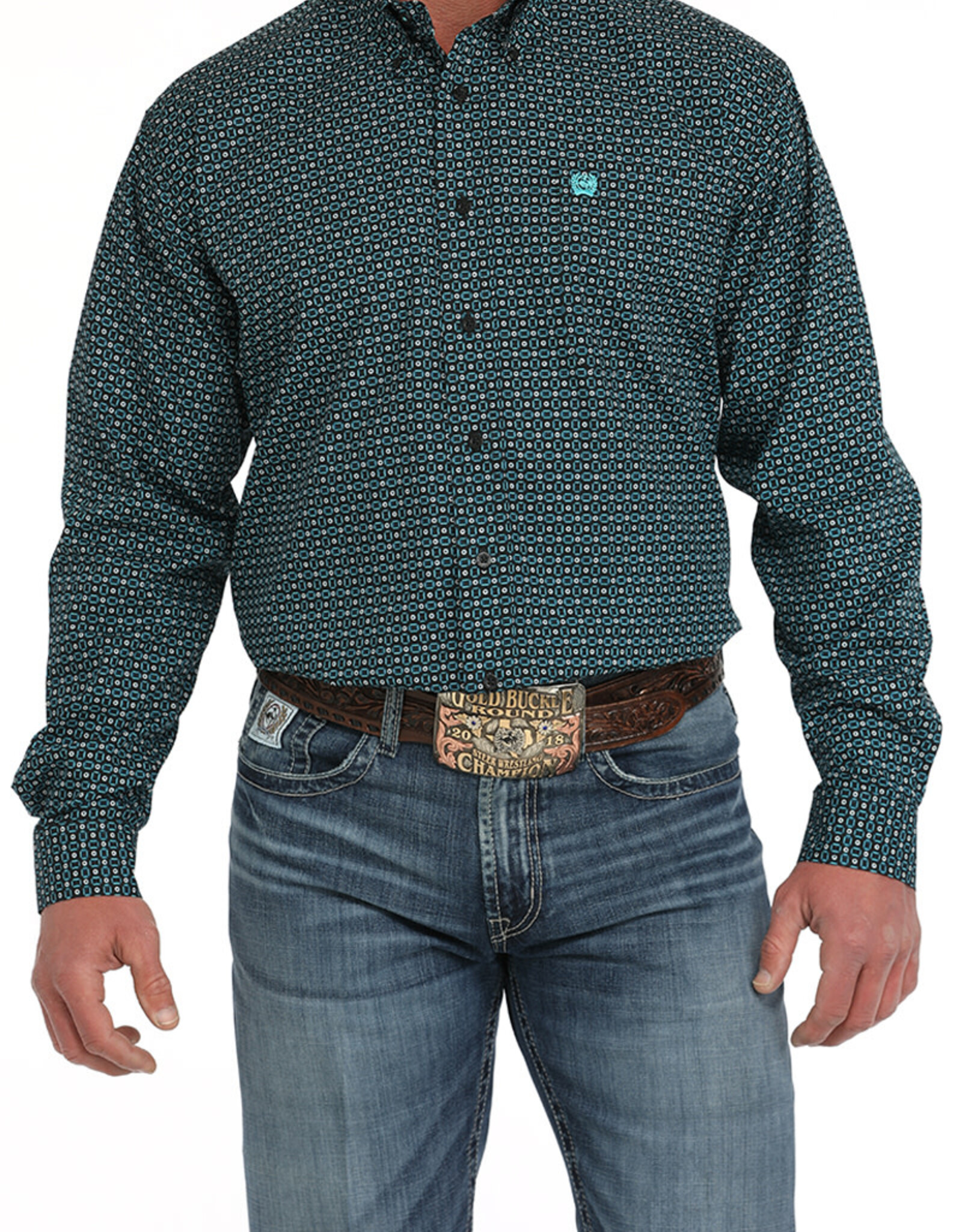 Cinch Mens Cinch Black Turquoise Print Long Sleeve Western Button Arena Shirt