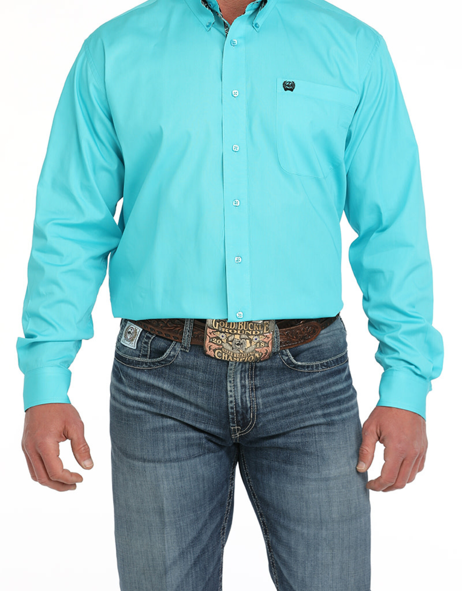 Cinch Mens Cinch Bright Turquoise Solid Long Sleeve Western Button Arena Shirt