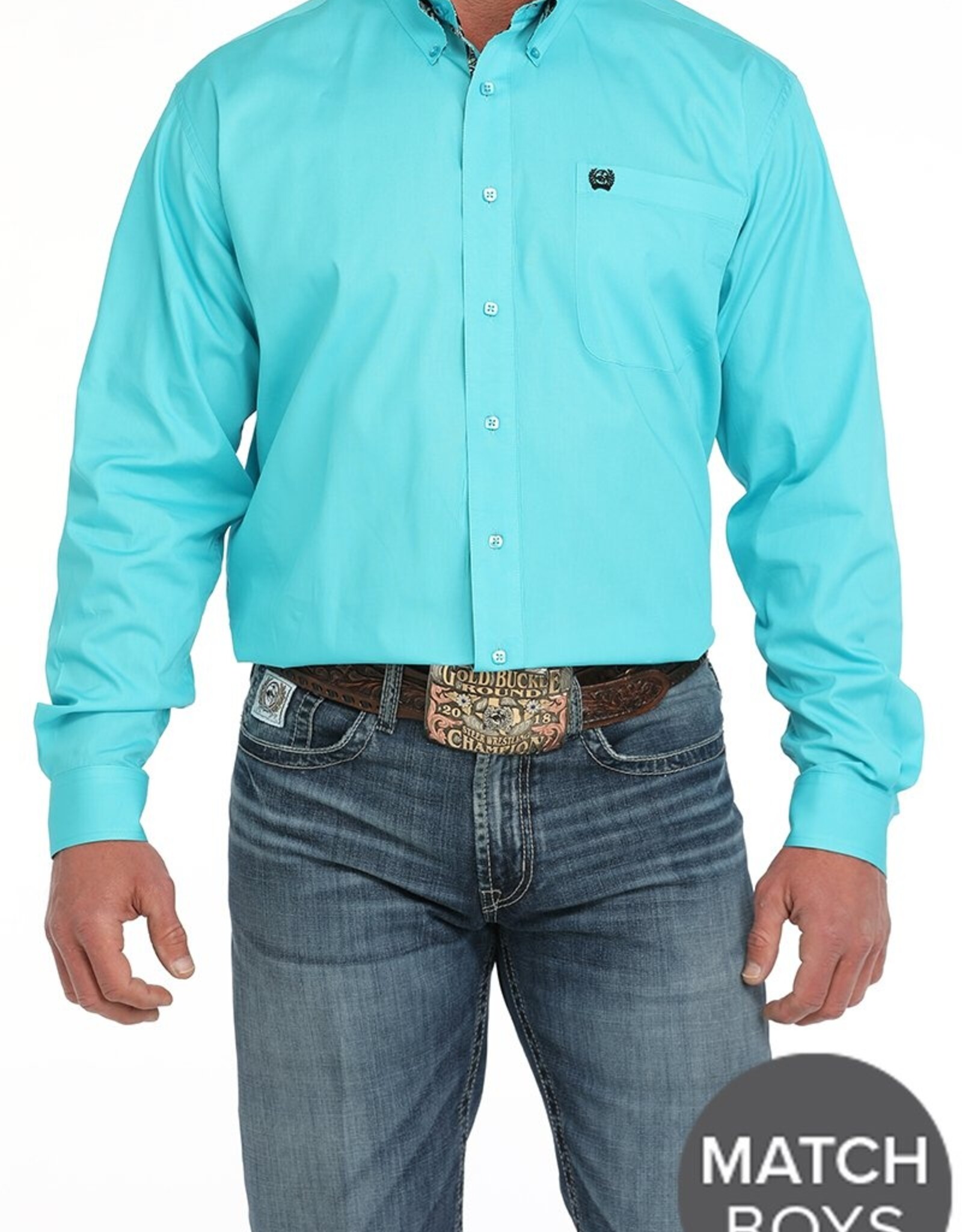Cinch Mens Cinch Bright Turquoise Solid Long Sleeve Western Button Arena Shirt