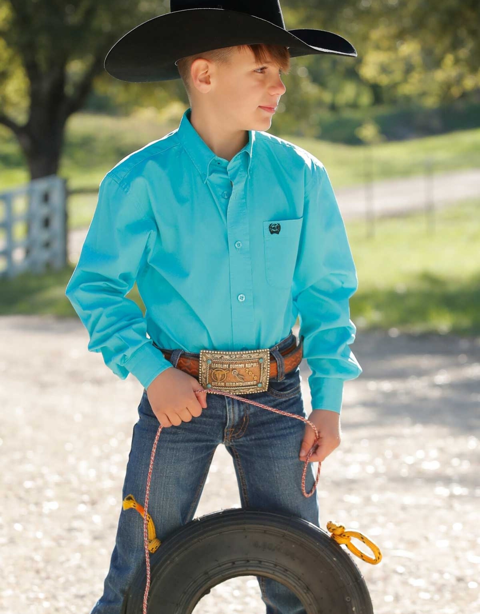 Cinch Boys Cinch Bright Turquoise Solid Long Sleeve Button Western Shirt