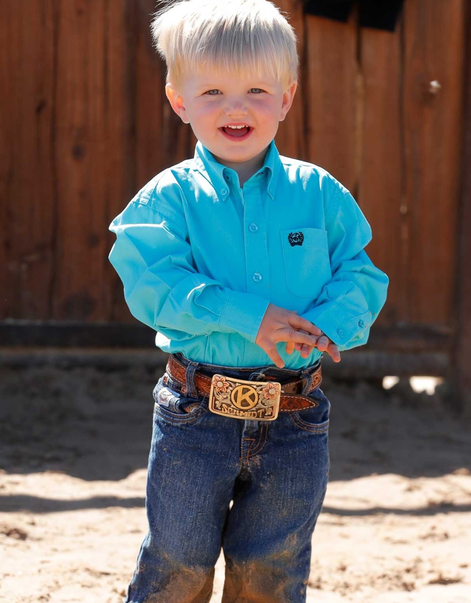 Cinch Boys Toddler Cinch Bright Turquoise Solid Long Sleeve Western Button Shirt