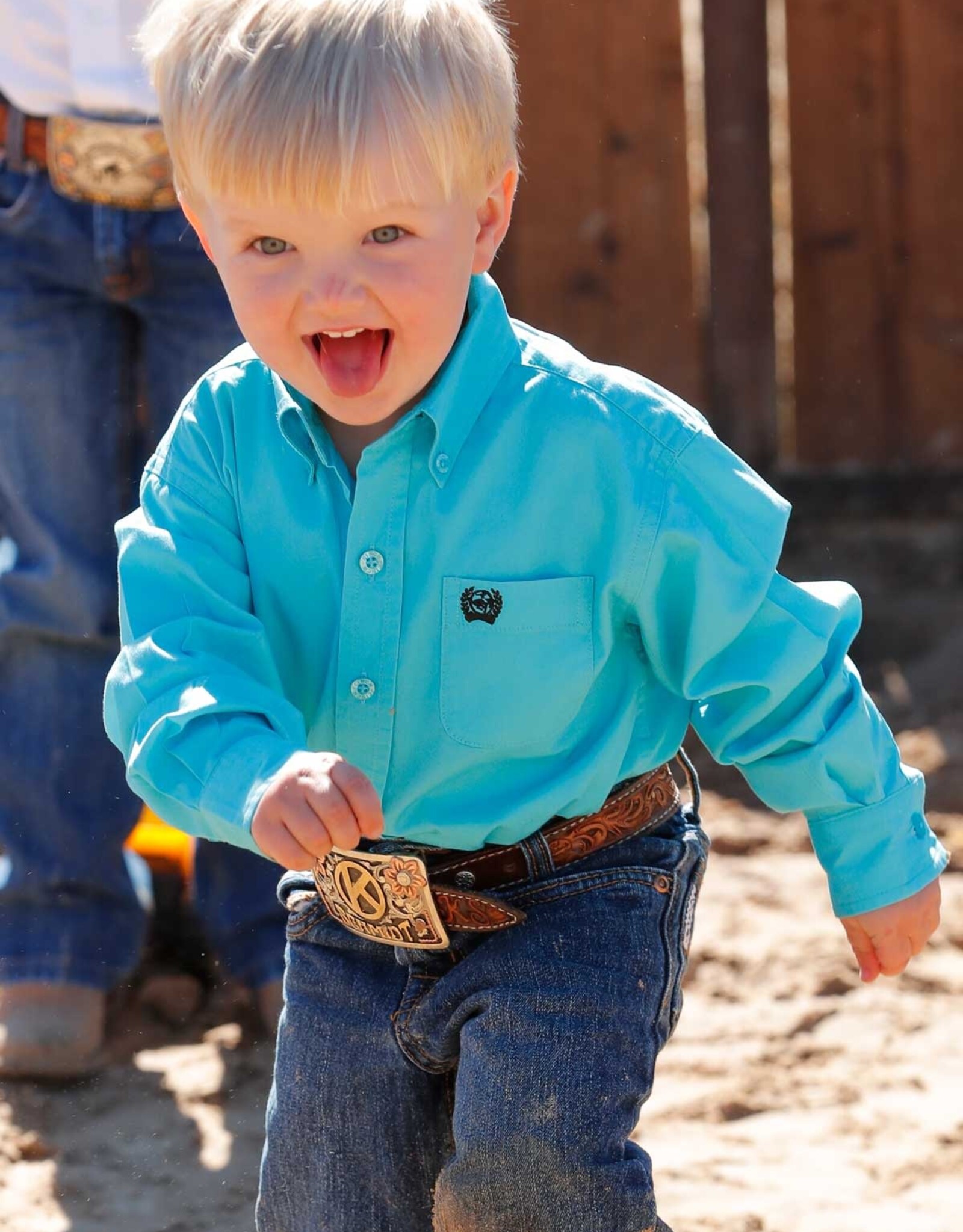 Cinch Boys Infant Cinch Solid Bright Turquoise Long Sleeve Western Button Shirt