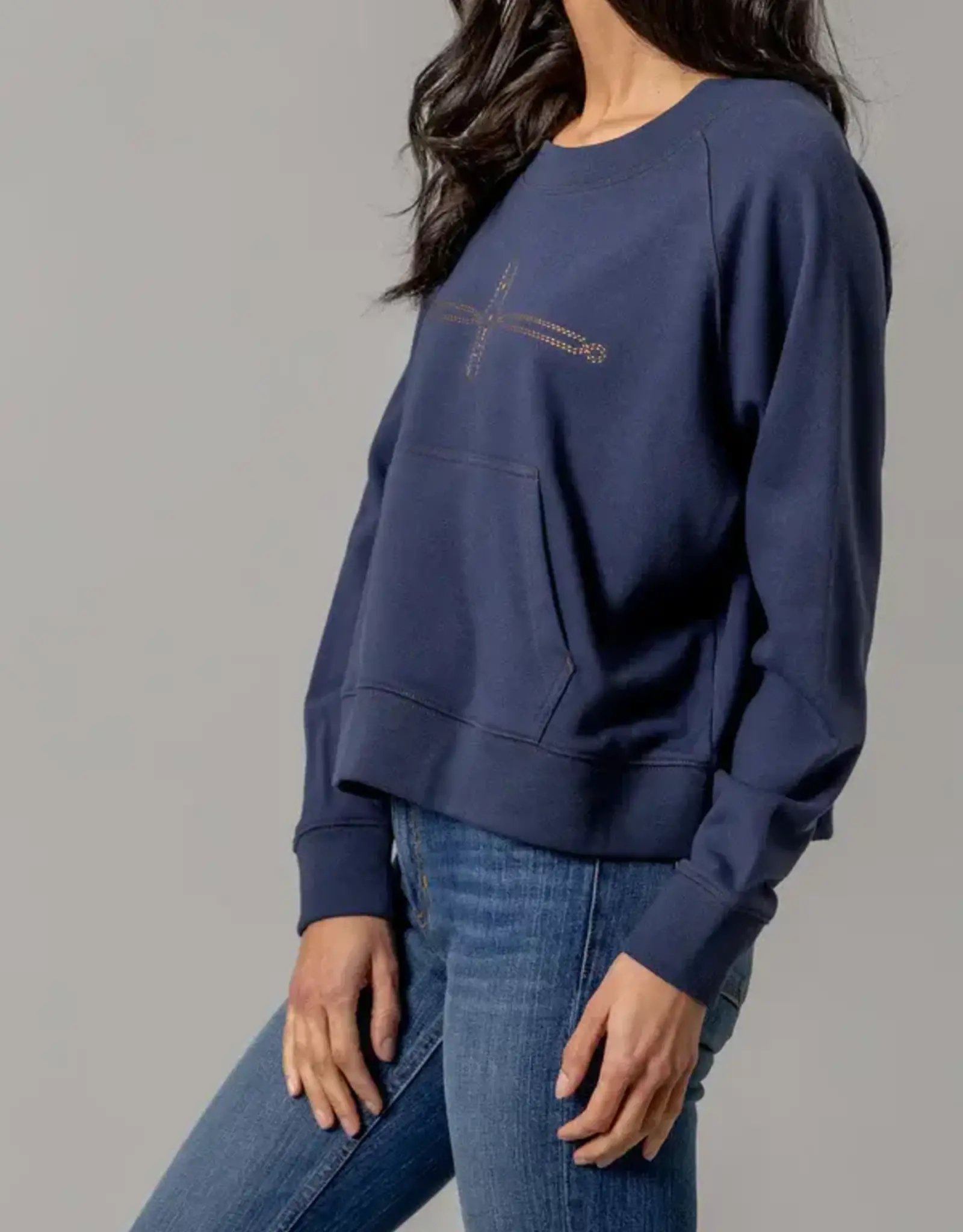 Kimes Womens Gracie Blue Cropped Crew Neck