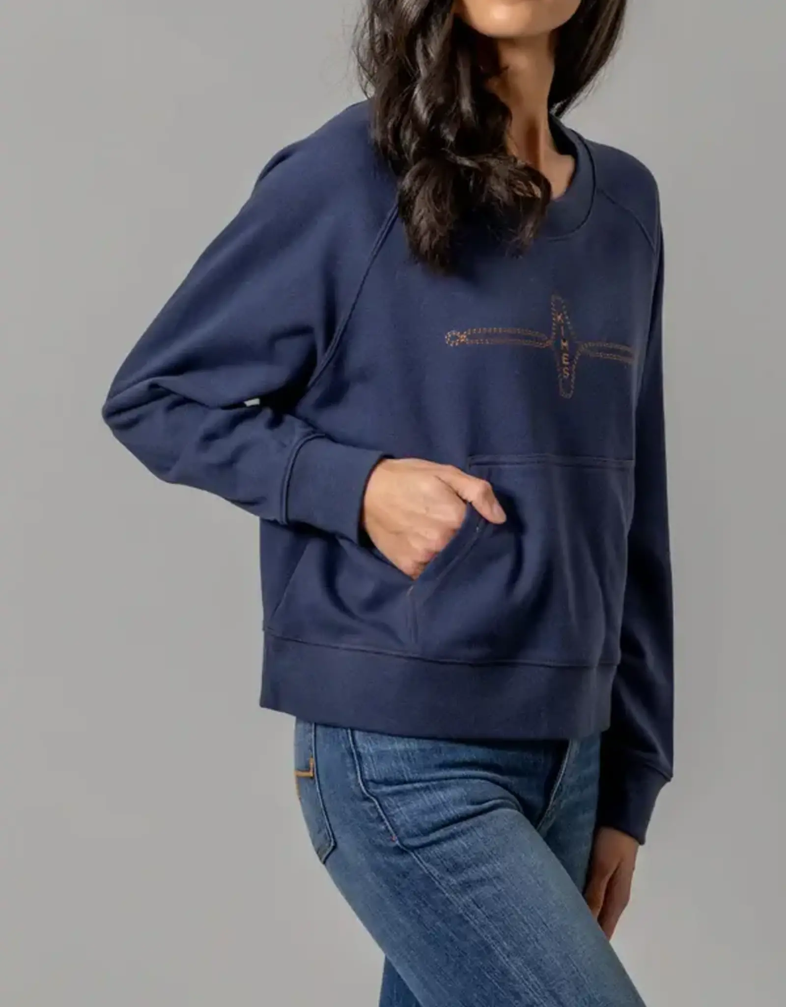 Kimes Womens Gracie Blue Cropped Crew Neck