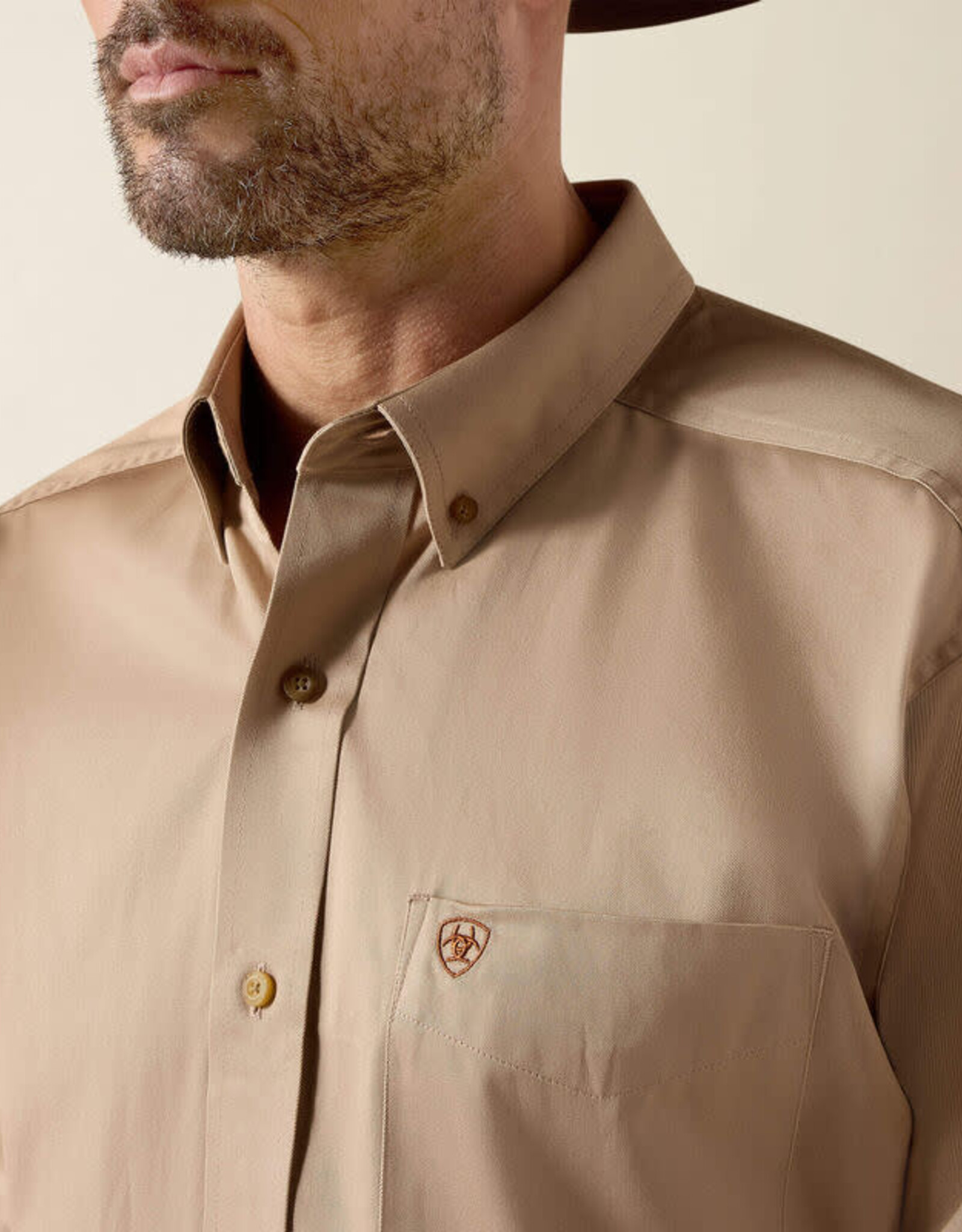 Ariat Ariat Mens Solid Khaki Twill Long Sleeve Button Western Shirt