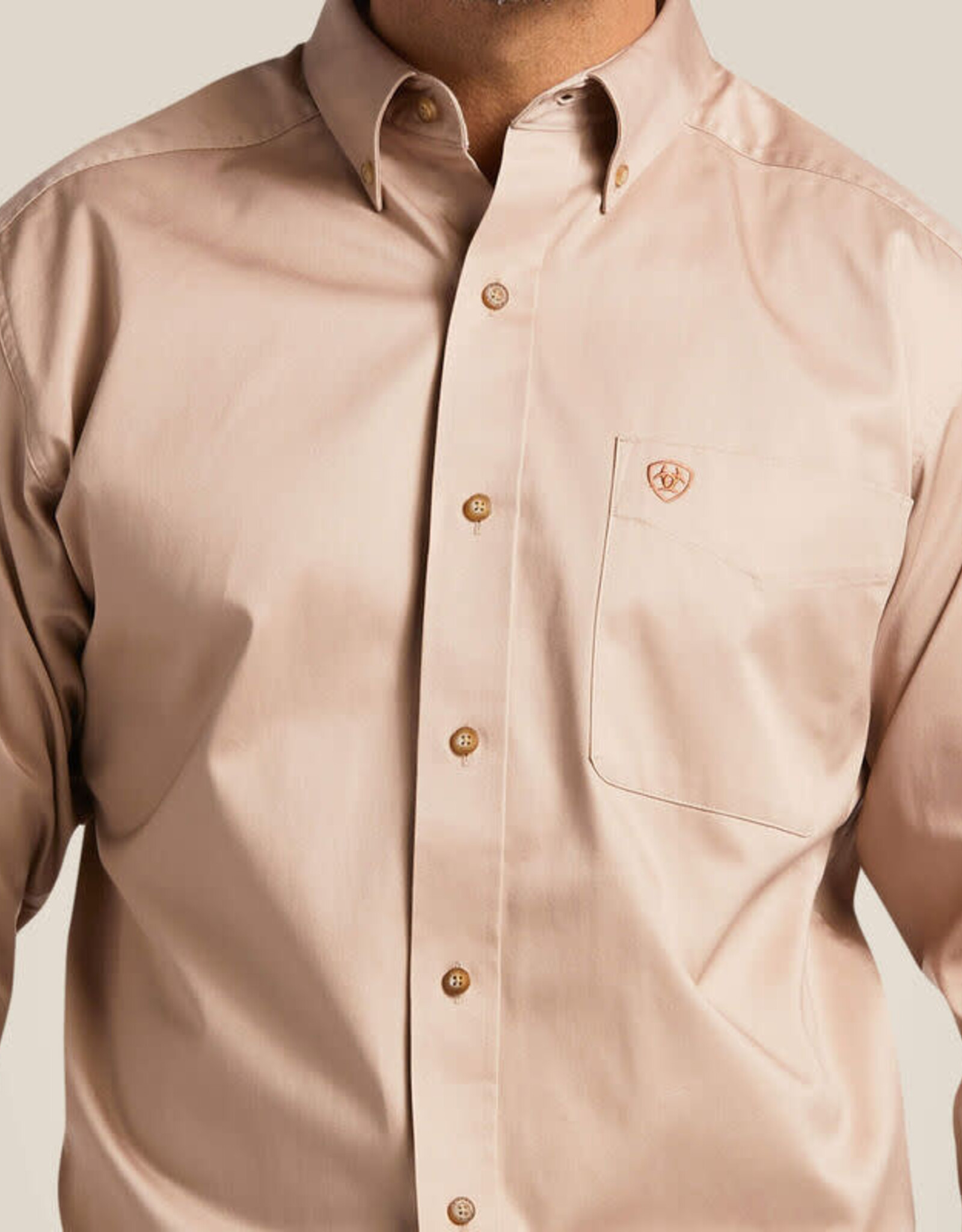 Ariat Ariat Mens Solid Khaki Twill Long Sleeve Button Western Shirt