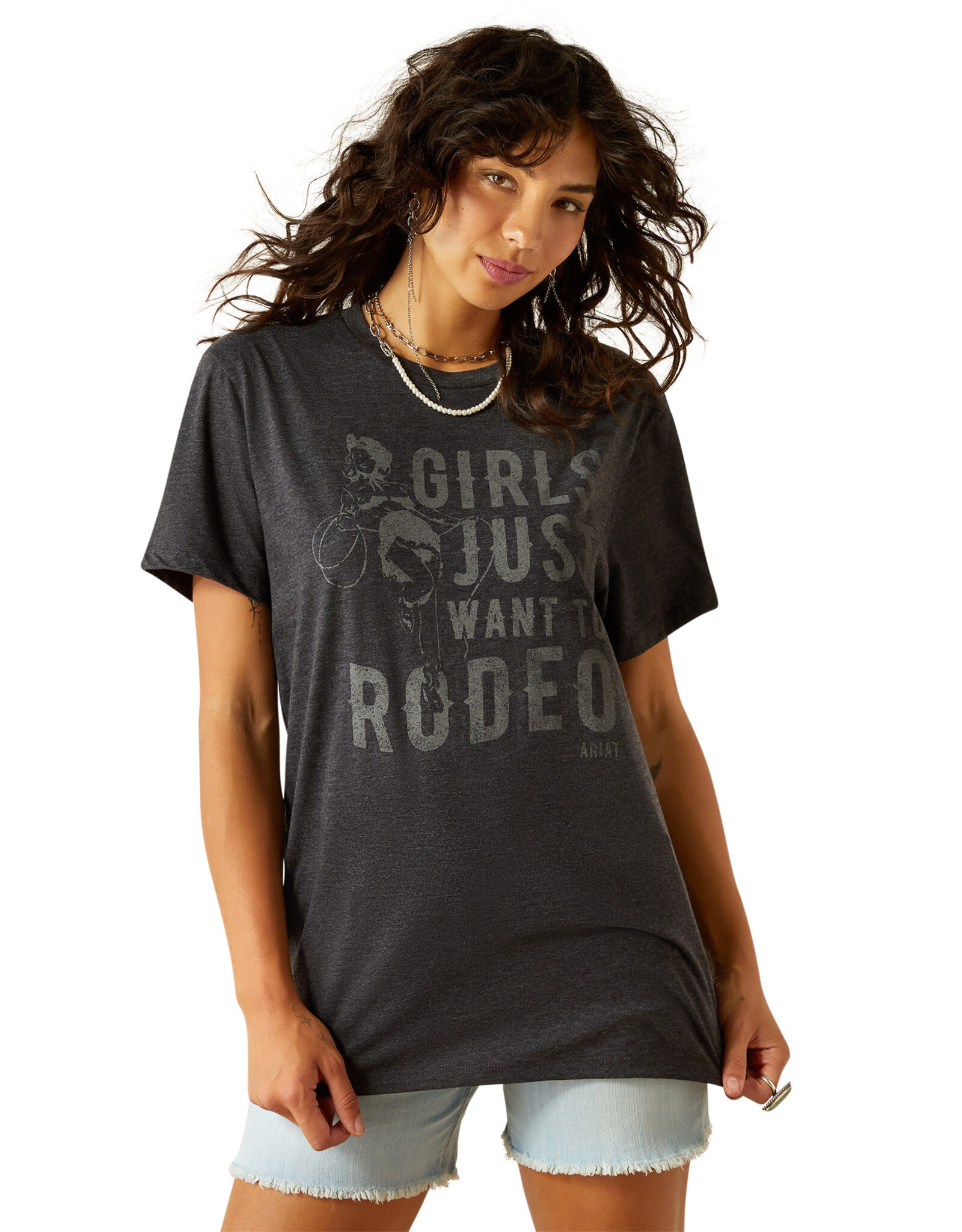 Ariat Womens Ariat Girls Want To Rodeo Heather Charcoal Short Sleeve T Shirt