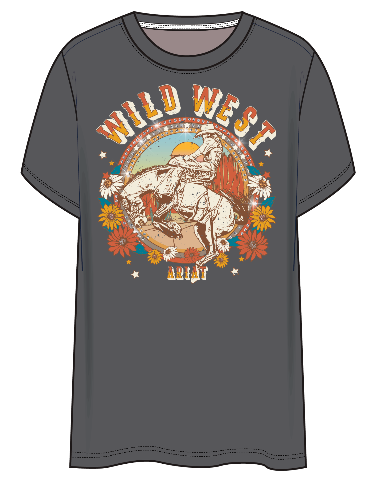 Ariat Womens Ariat Wild West Floral Grey Short Sleeve T Shirt