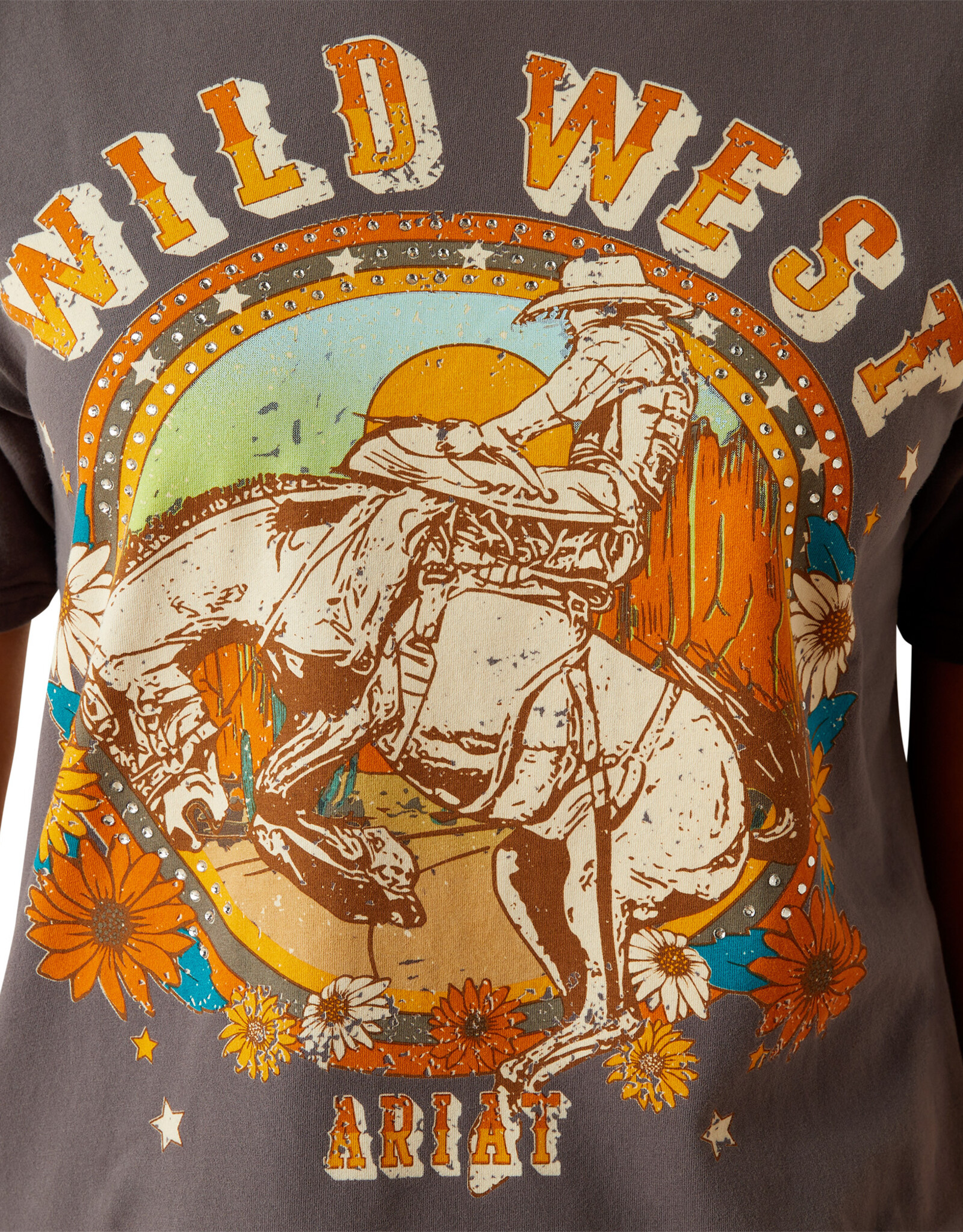 Ariat Womens Ariat Wild West Floral Grey Short Sleeve T Shirt