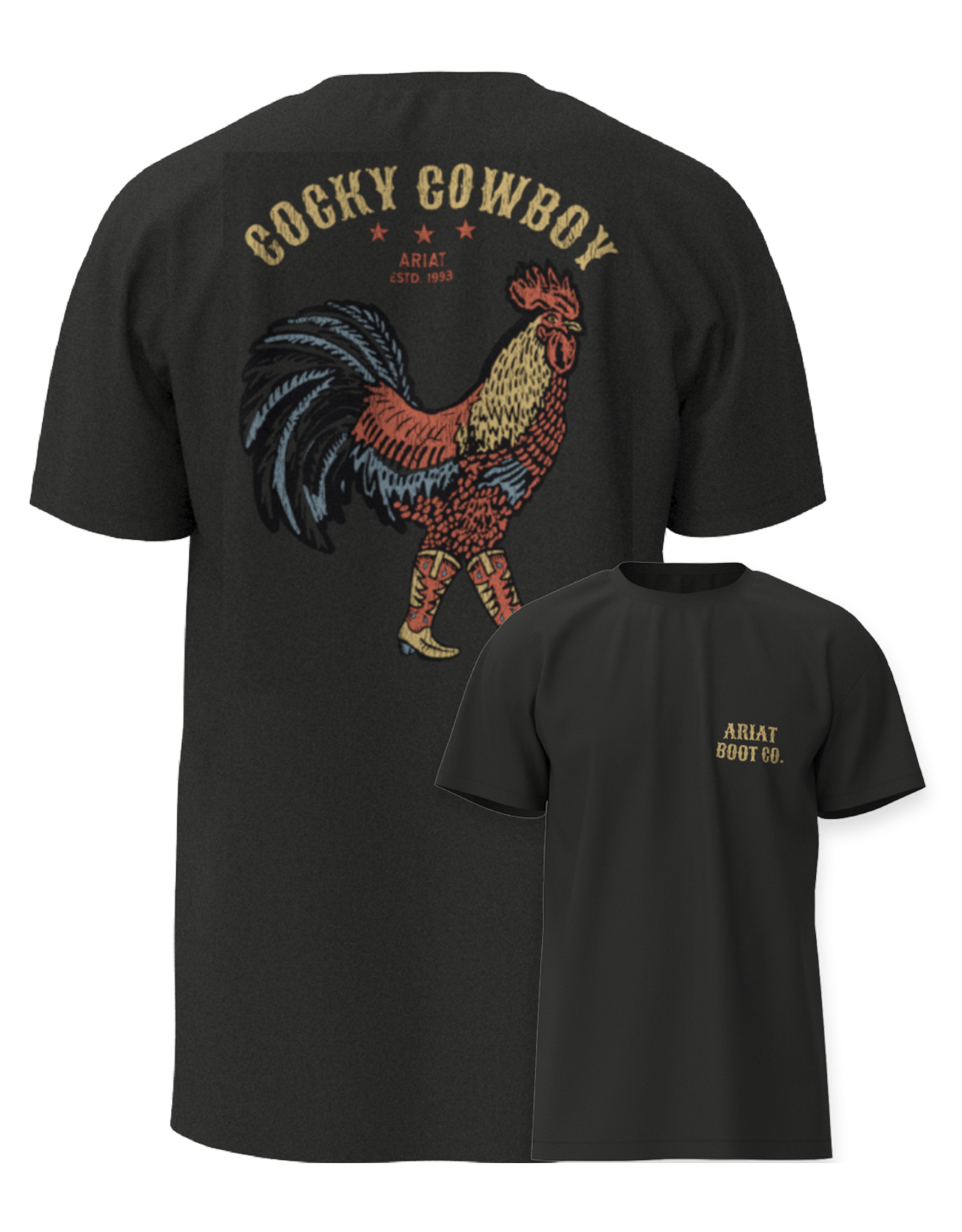 Ariat Mens Ariat Cocky Cowboy Vintage Black T Shirt